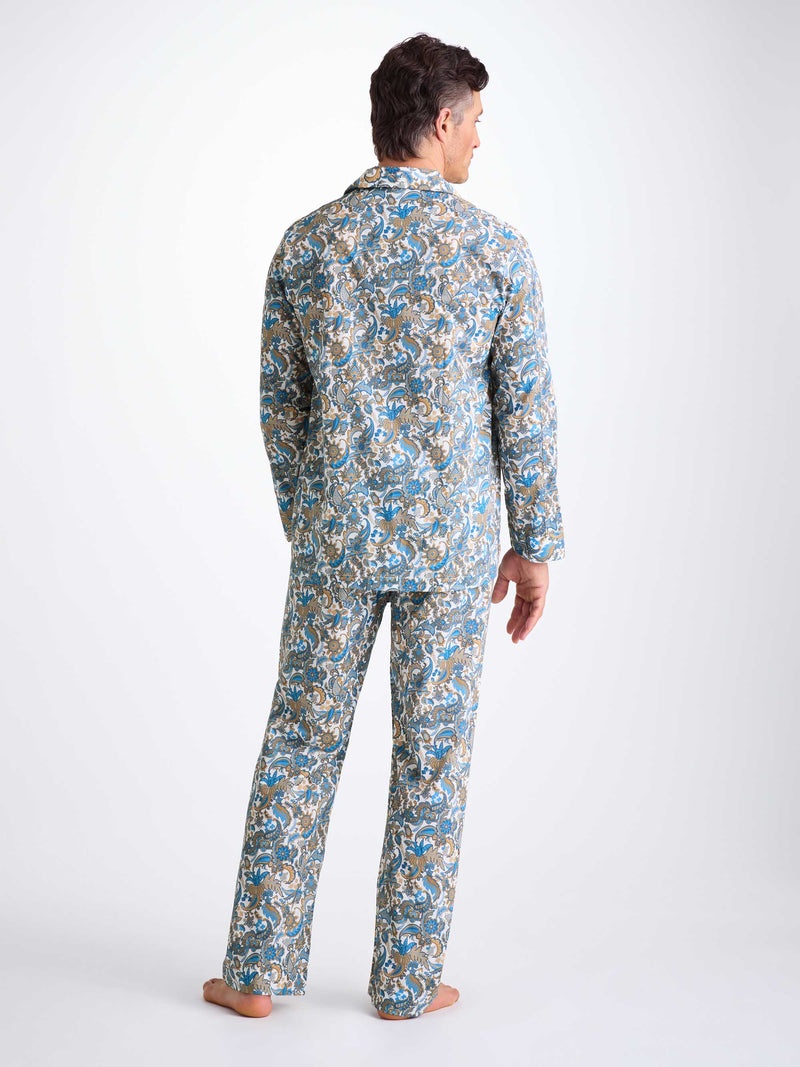 Men's Classic Fit Pajamas Cotton Batiste White Jungle Paisley Print - 4