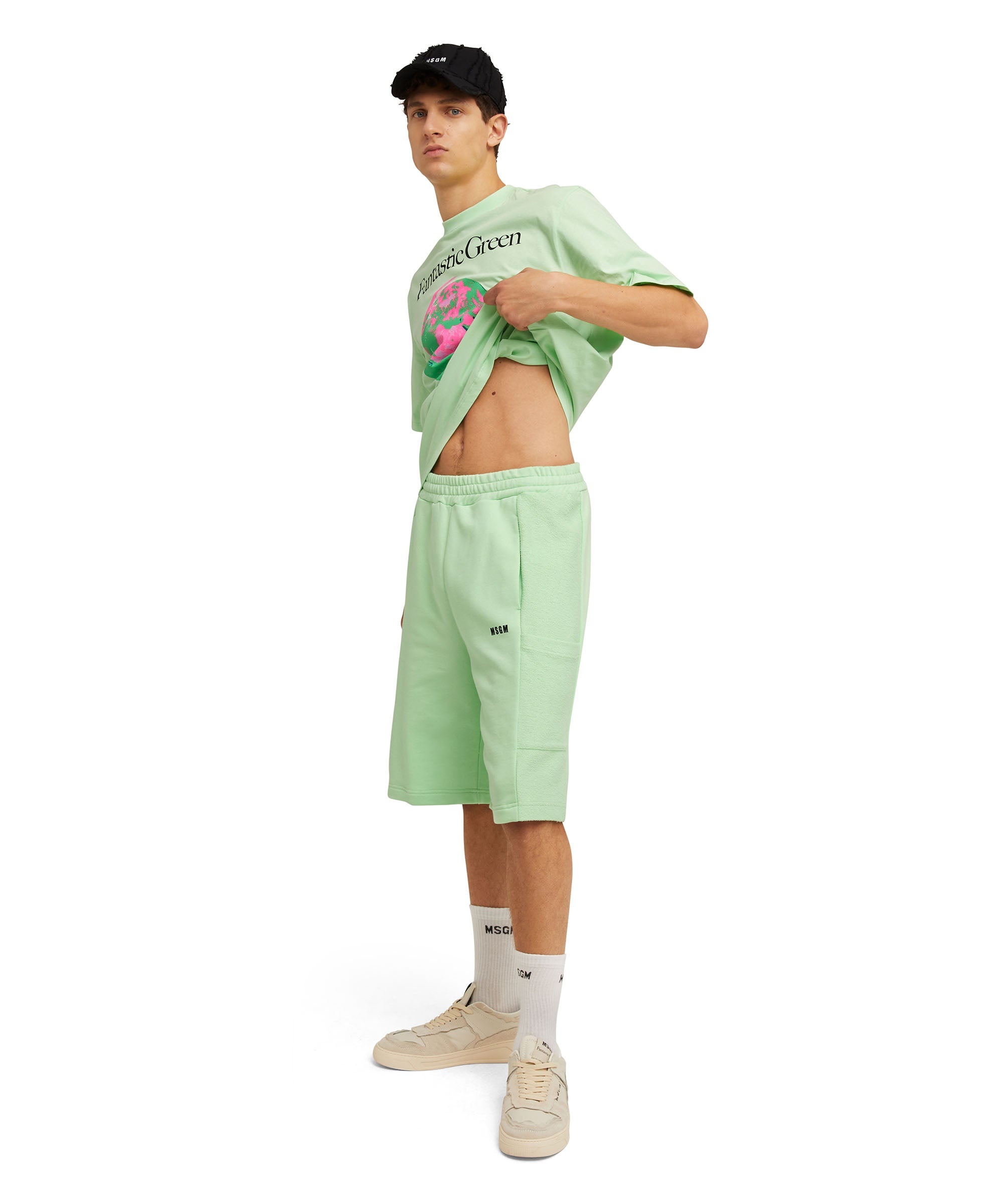 Organic cotton crewneck Bermuda shorts from the MSGM Fantastic Green Capsule - 4