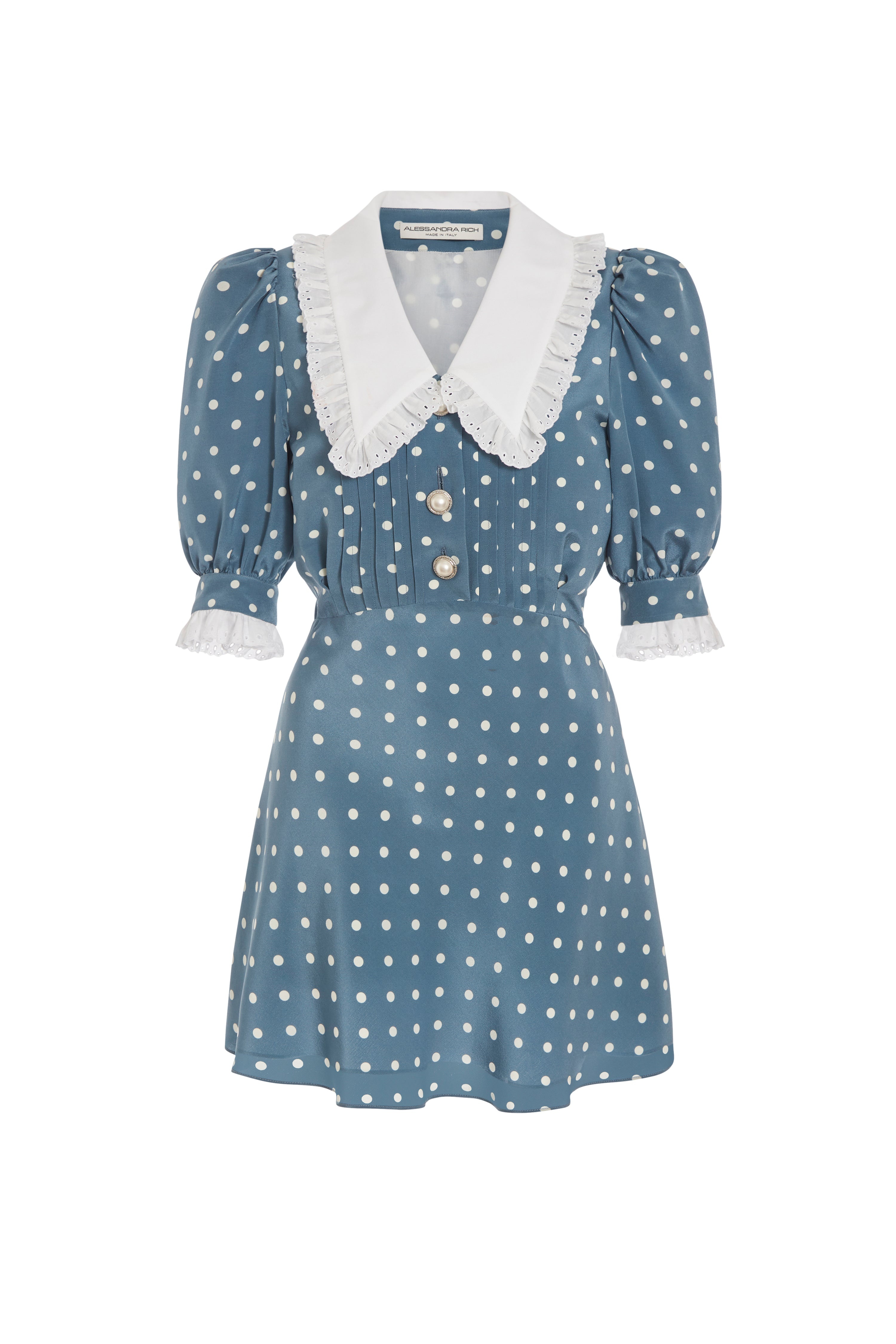 POLKA DOT SILK MINI DRESS WITH COLLAR - 1