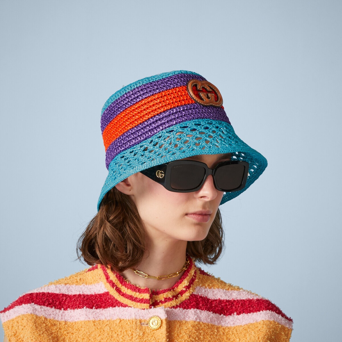 Raffia-effect viscose bucket hat - 3