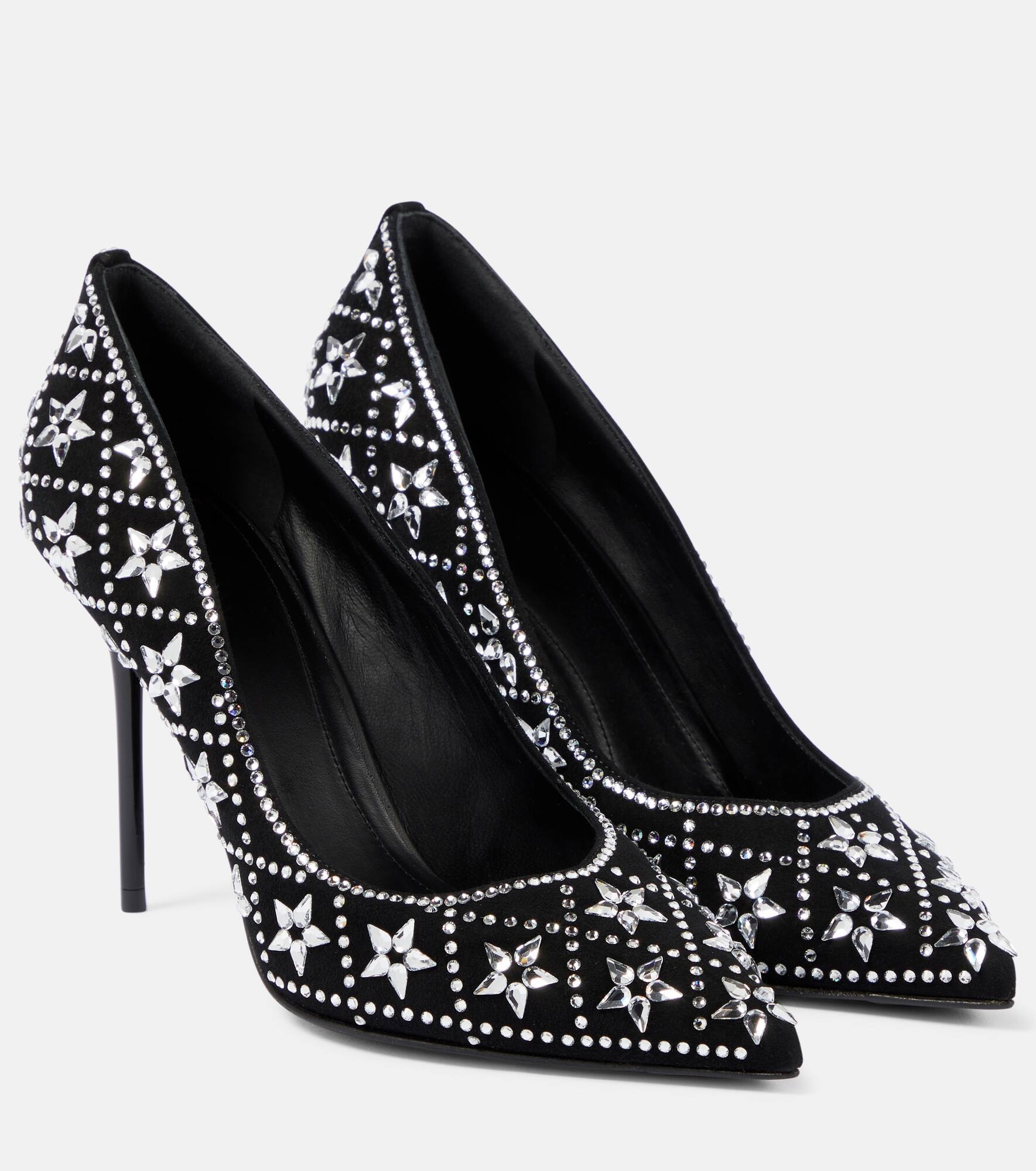 Ruby crystal-embellished suede pumps - 1