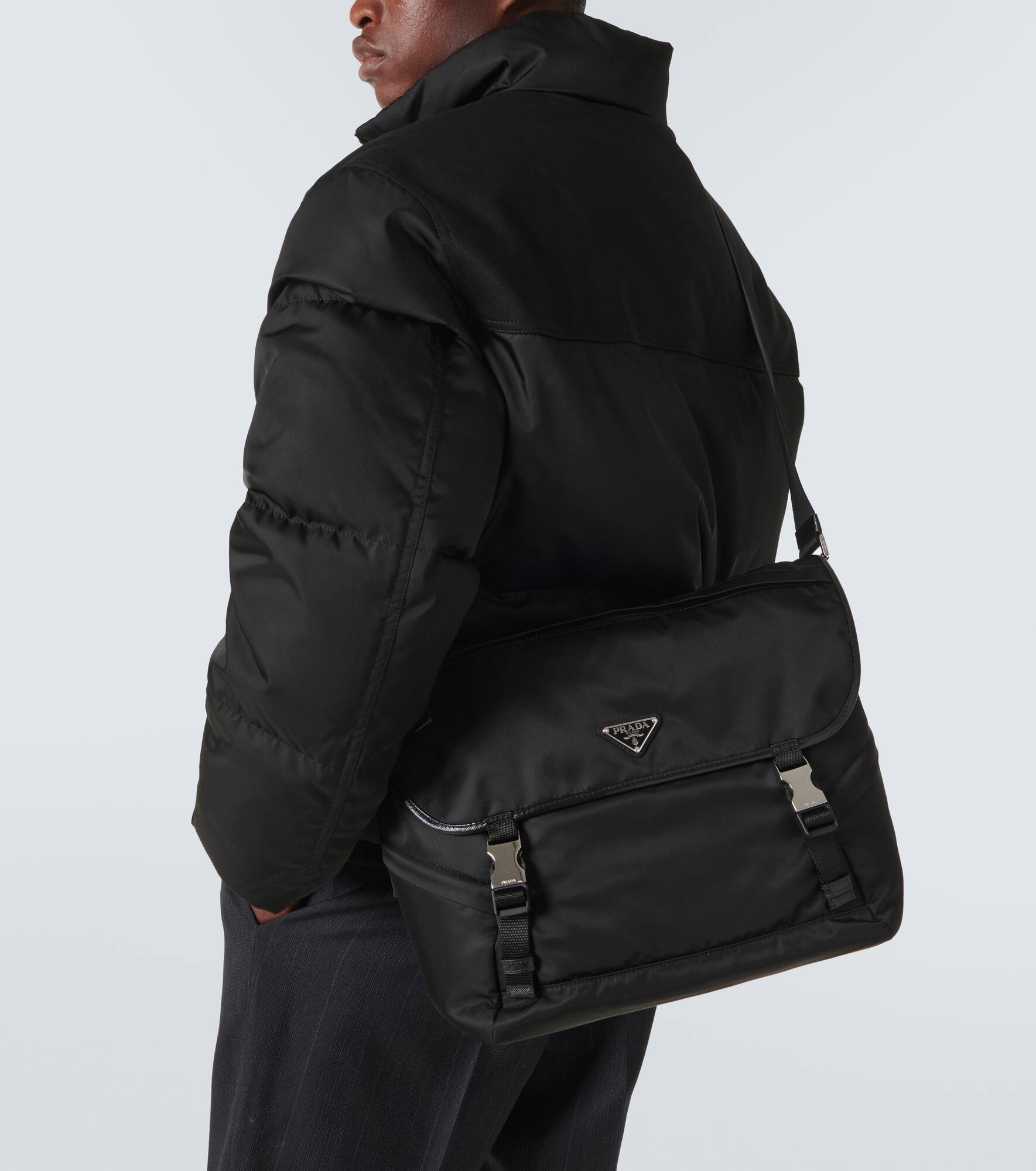 Leather-trimmed Re-Nylon messenger bag - 3