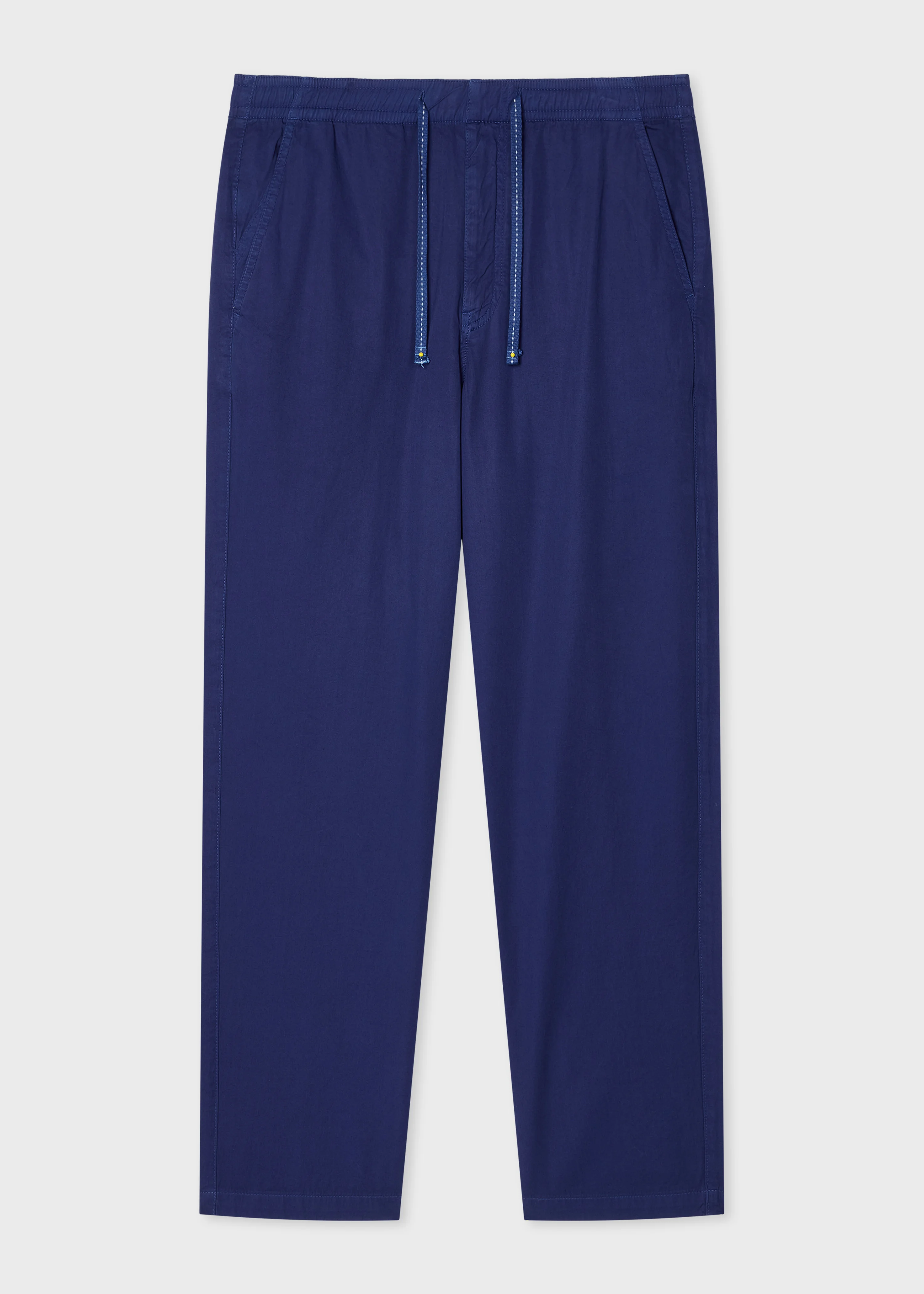 Blue Cotton Drawstring-Waist Trousers - 1
