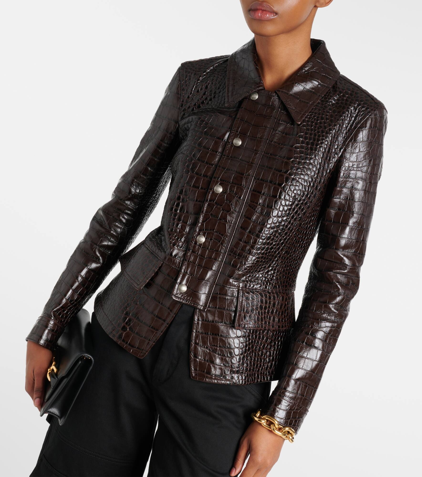 Croc-effect leather jacket - 6