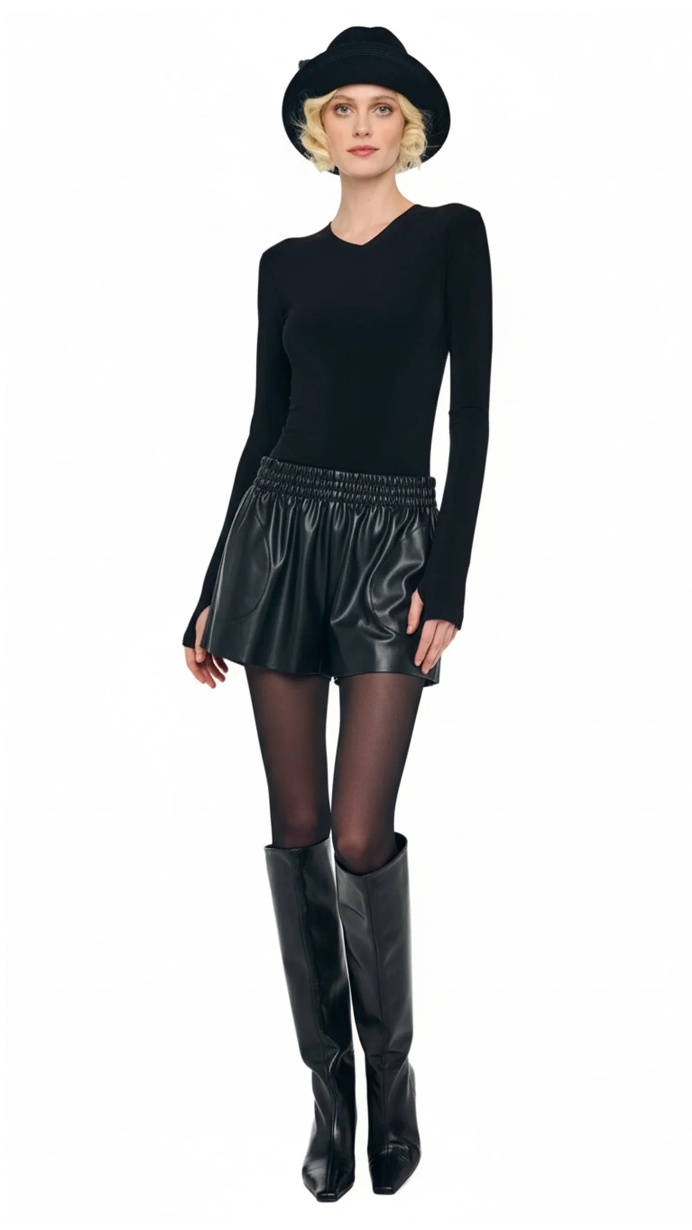 LONG SLEEVE SHOULDER PAD V NECK TOP - 1
