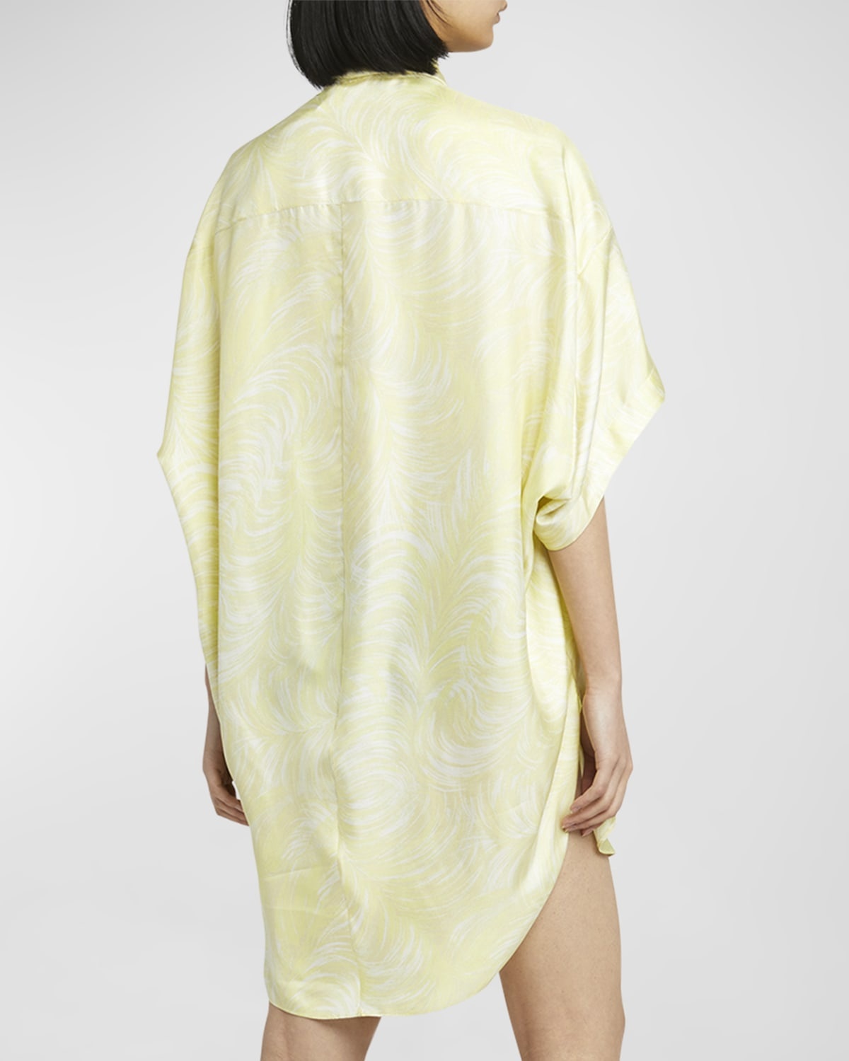 Feather Print Scarf-Neck Short Silk Tunic Dress - 5