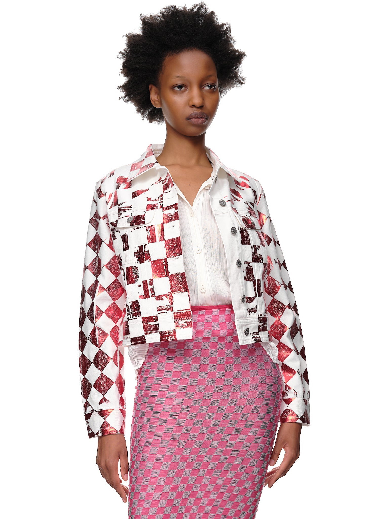 Check Print Denim Jacket - 4