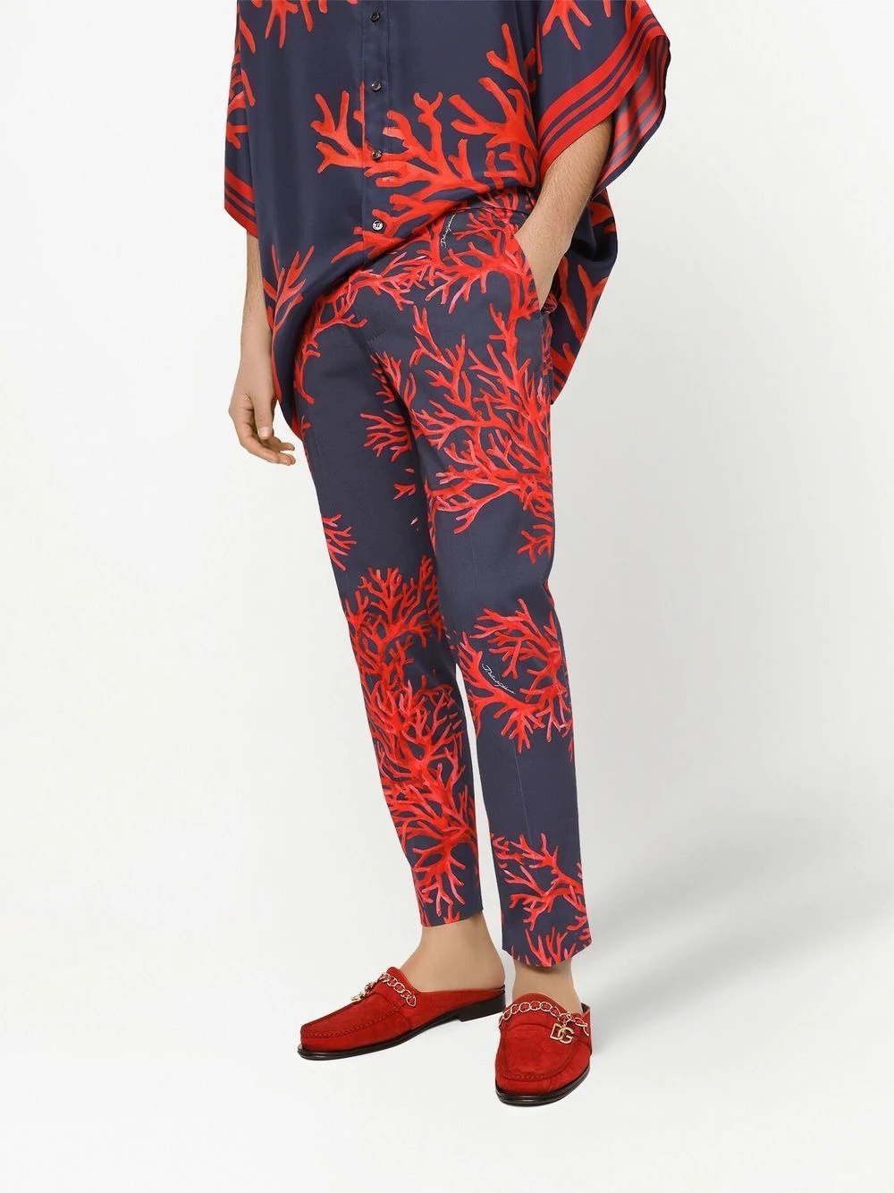 coral-print cotton trousers - 3