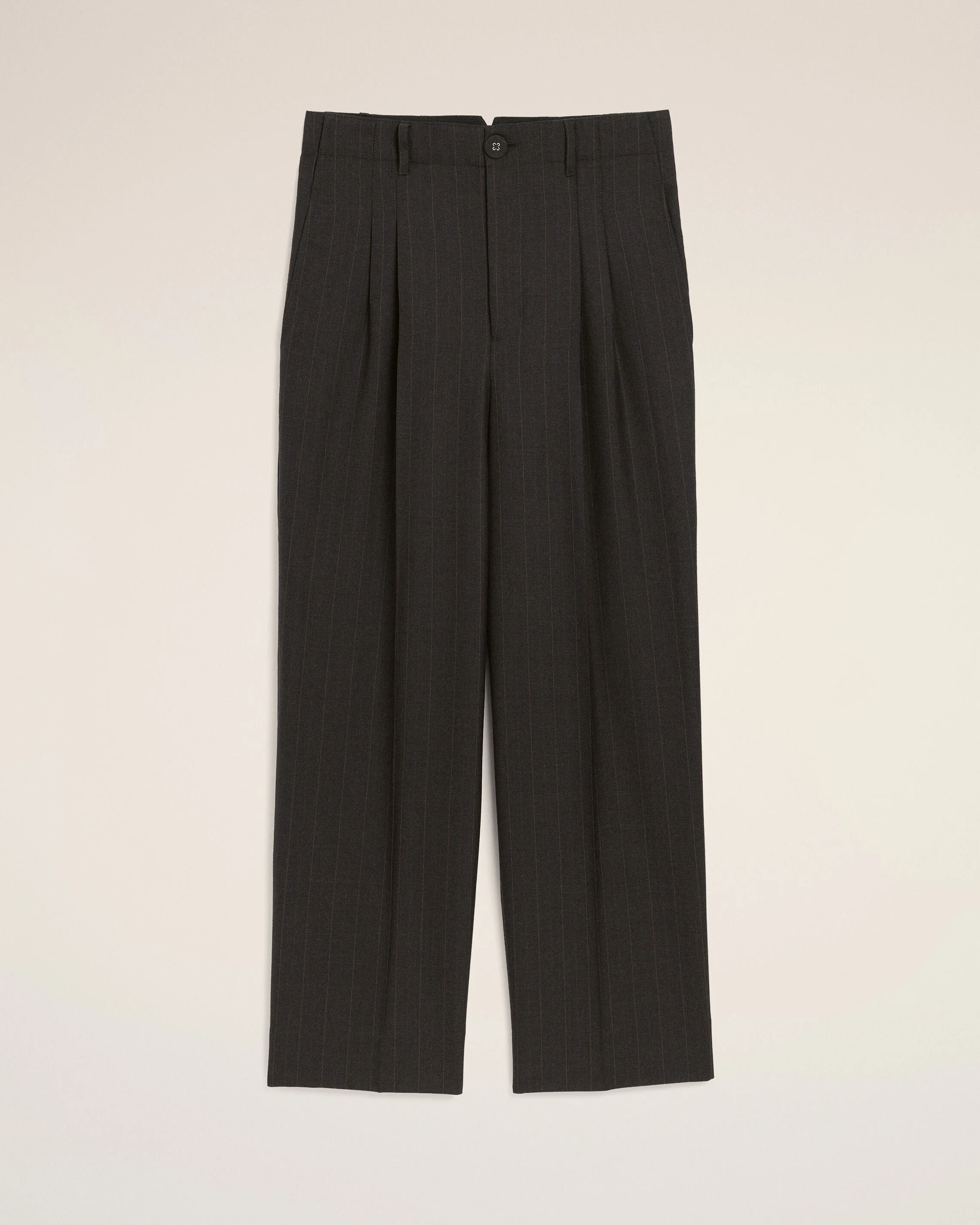 GREY HIGH-WAISTED CARROT-FIT STRIPED WOOL TROUSERS - 1