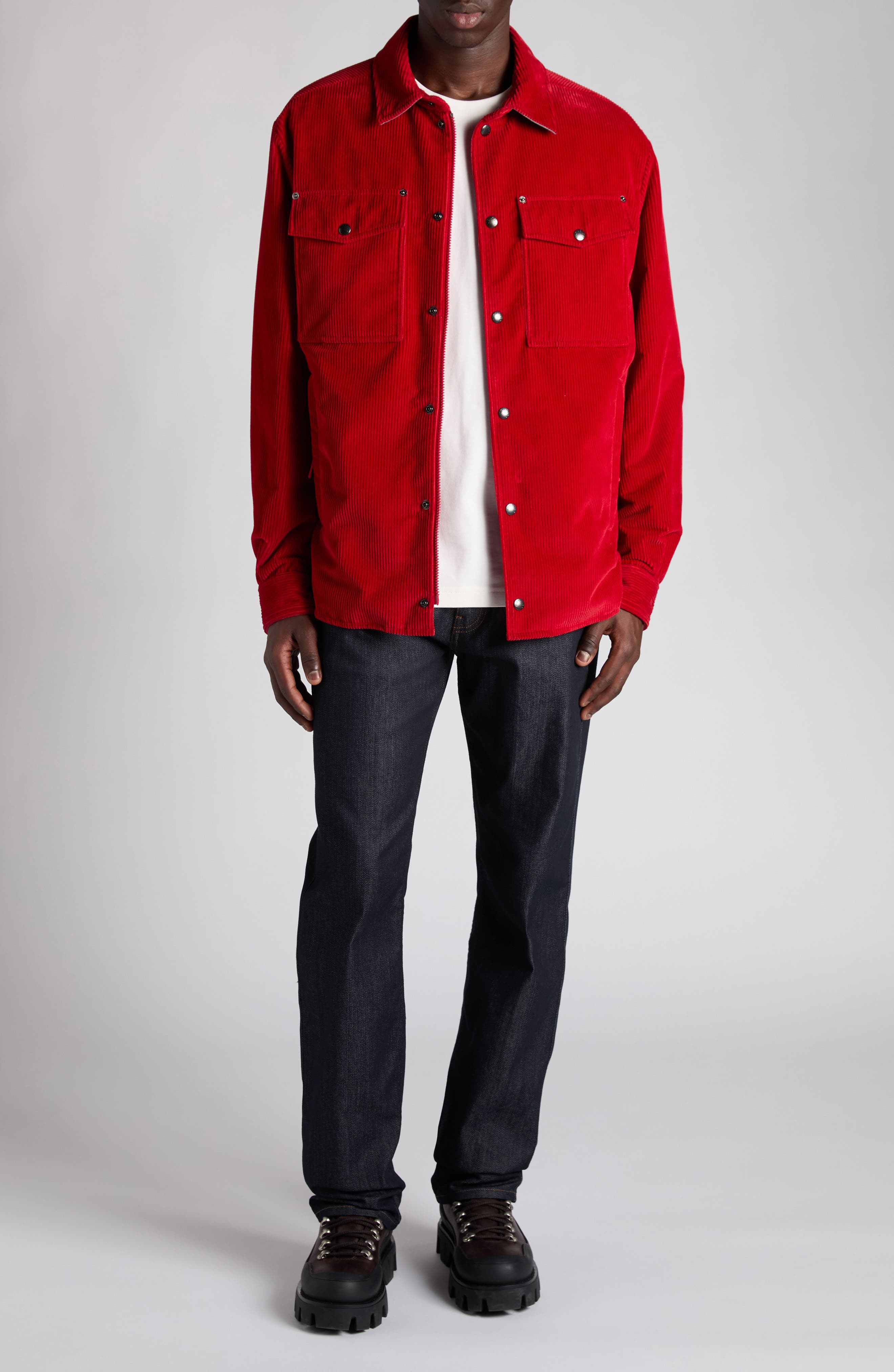 Moncler Ambroisie Corduroy Shirt Jacket in Fiery Red at Nordstrom - 2