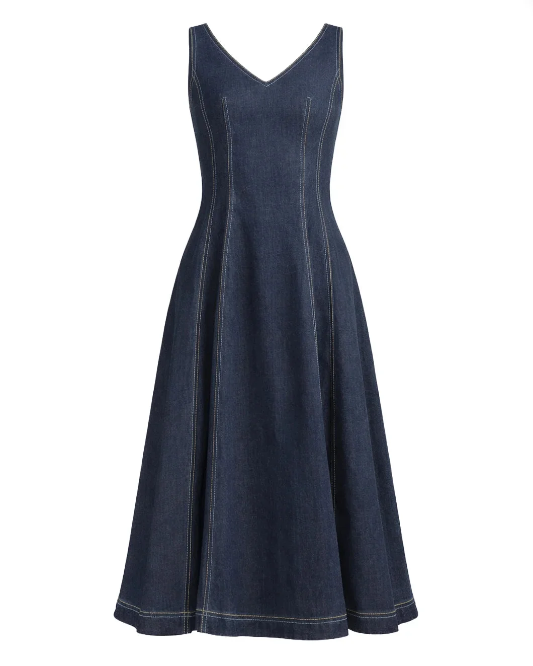 STRETCH DENIM MIDI BALLOON DRESS - 1