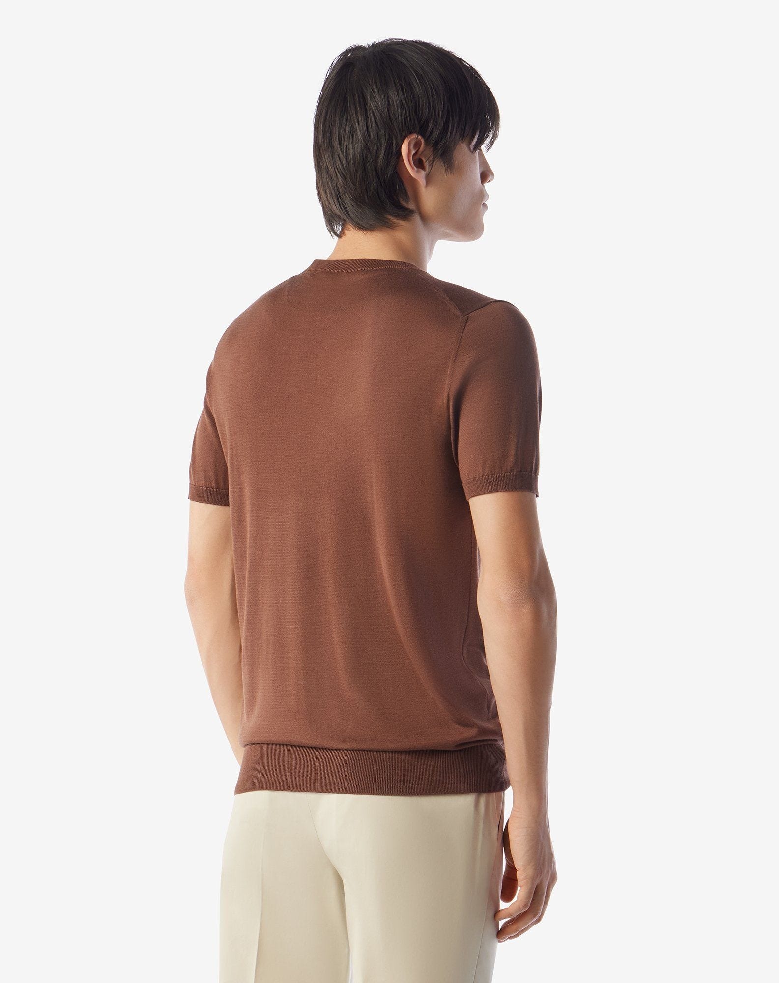 Burned earth pure silk crew neck knitwear - 3