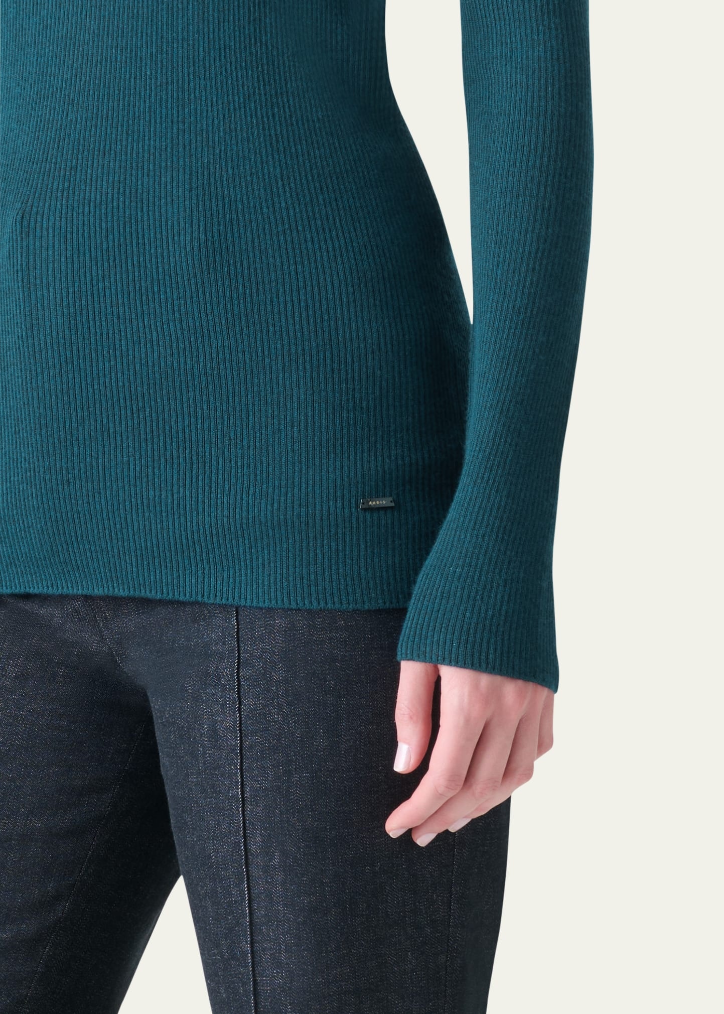 Mock-Neck Cashmere-Silk Fine Rib Sweater - 5