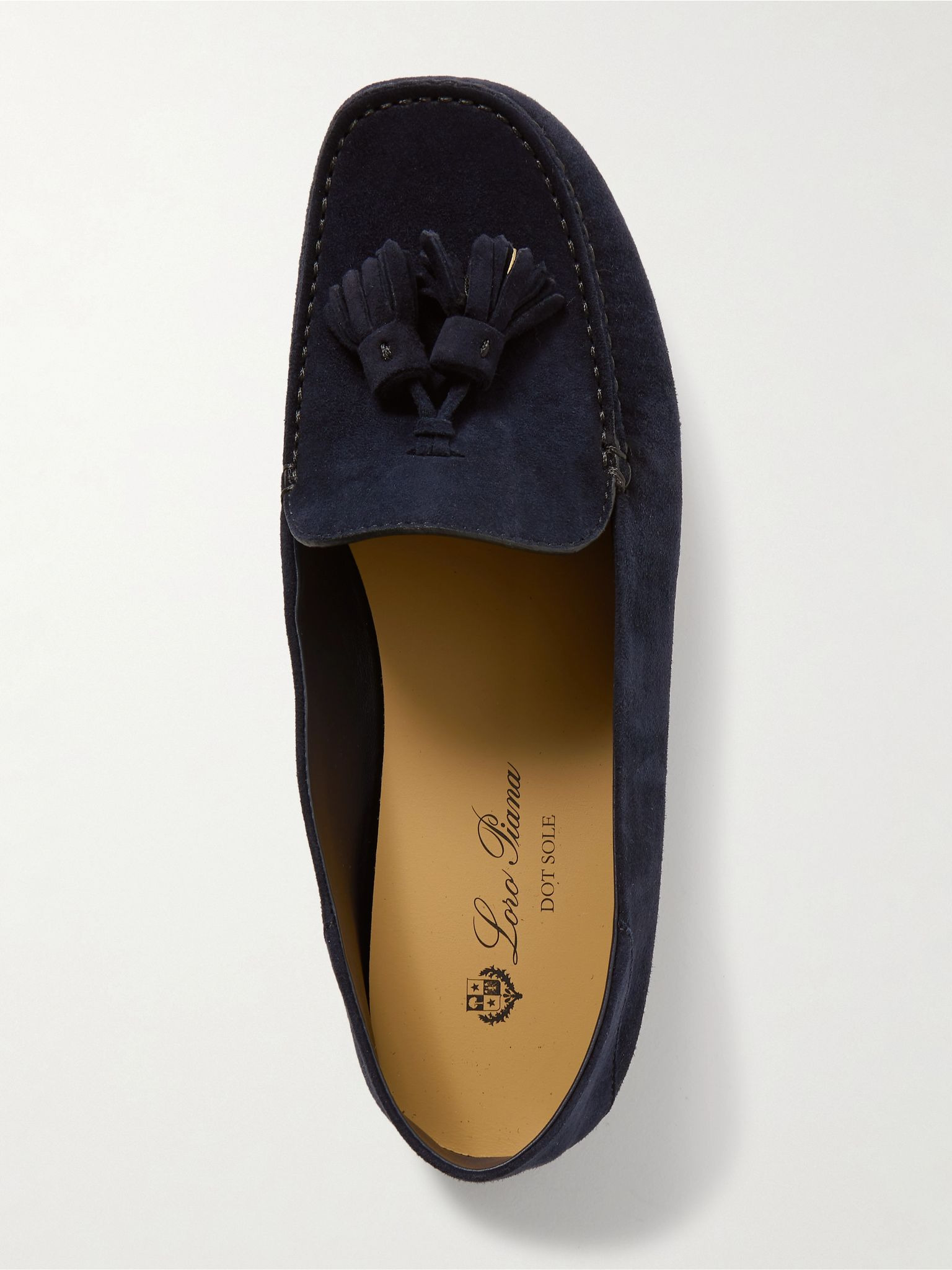Tasseled suede collapsible-heel loafers Navy - 5
