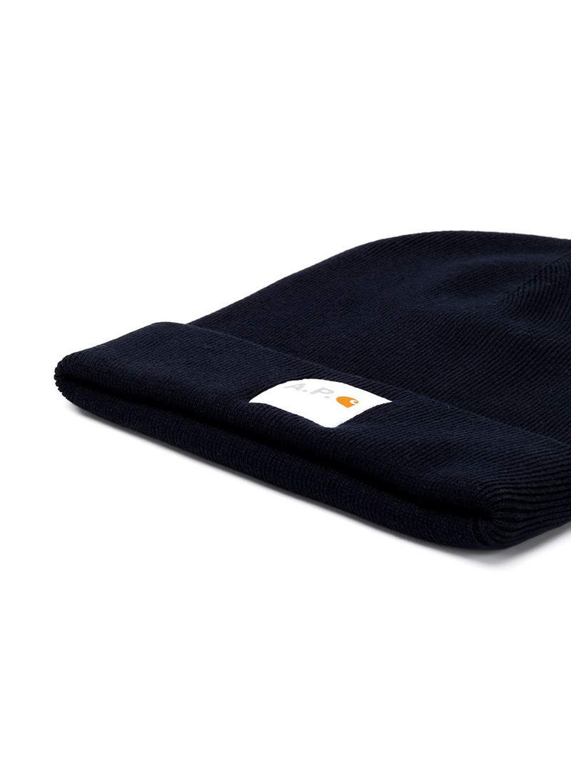 A.P.C. x Carhartt WIP ribbed knit logo beanie outlook