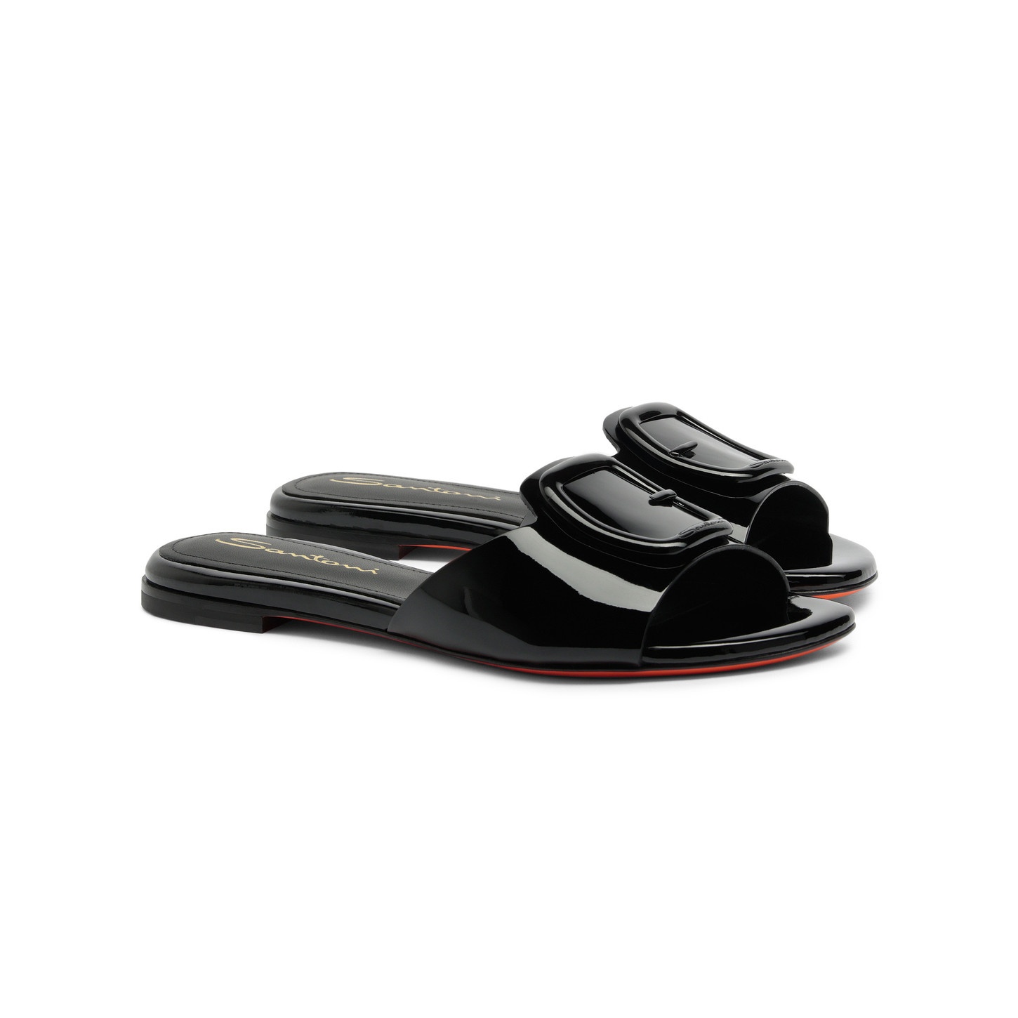 Women's black patent leather slide sandal - 3