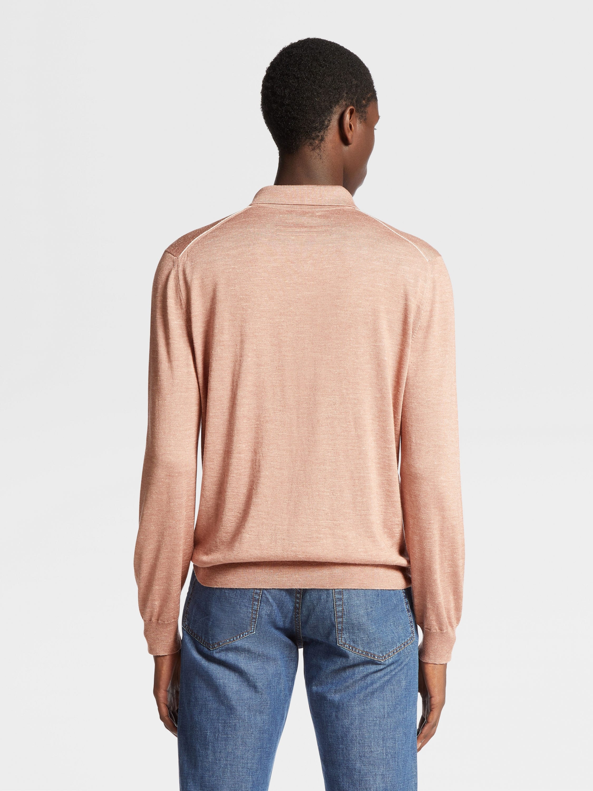 DUST PINK SILK CASHMERE AND LINEN POLO SHIRT - 3