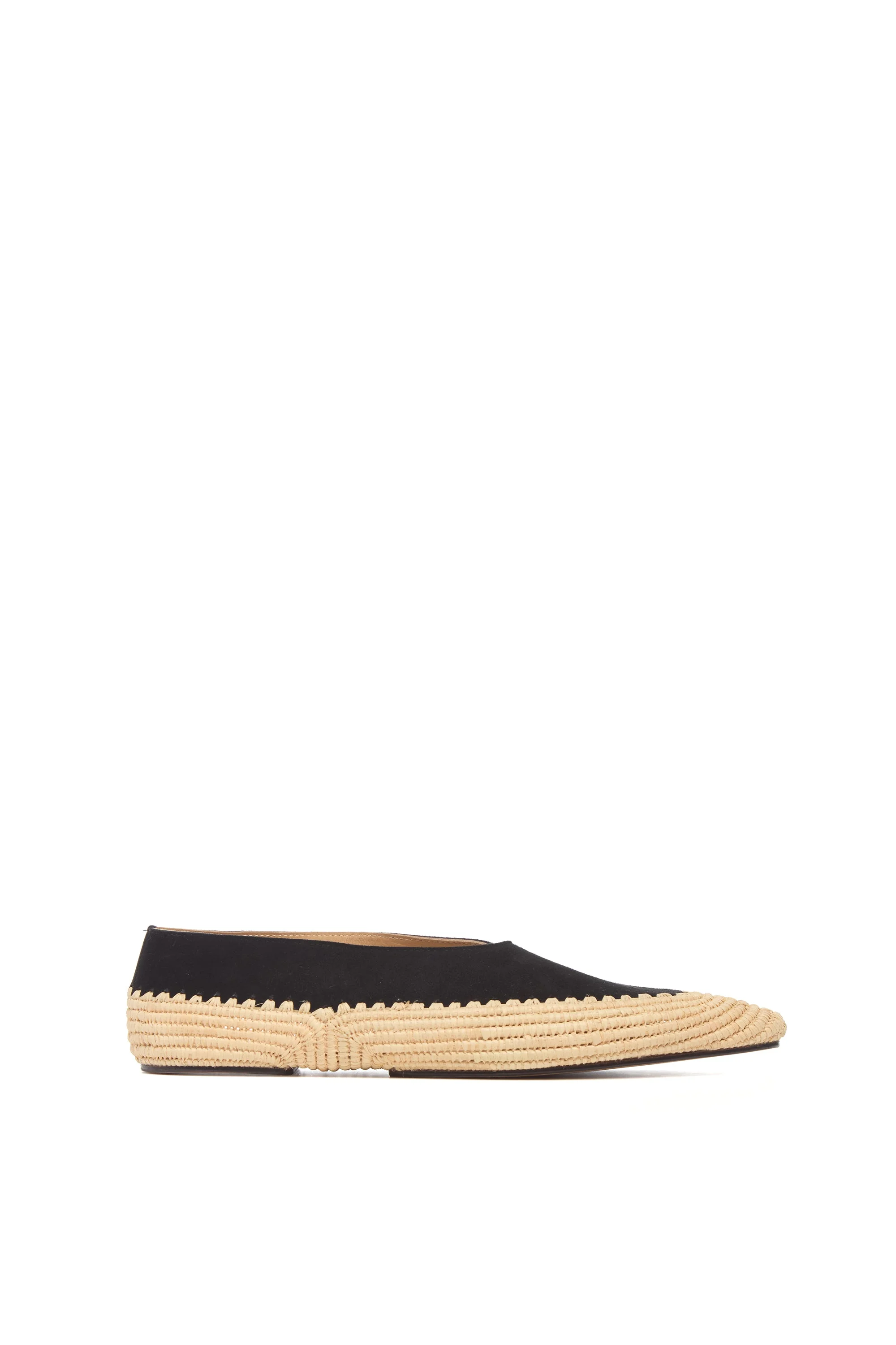 Strength Flat Shoe in Black Suede & Natural Raffia - 1