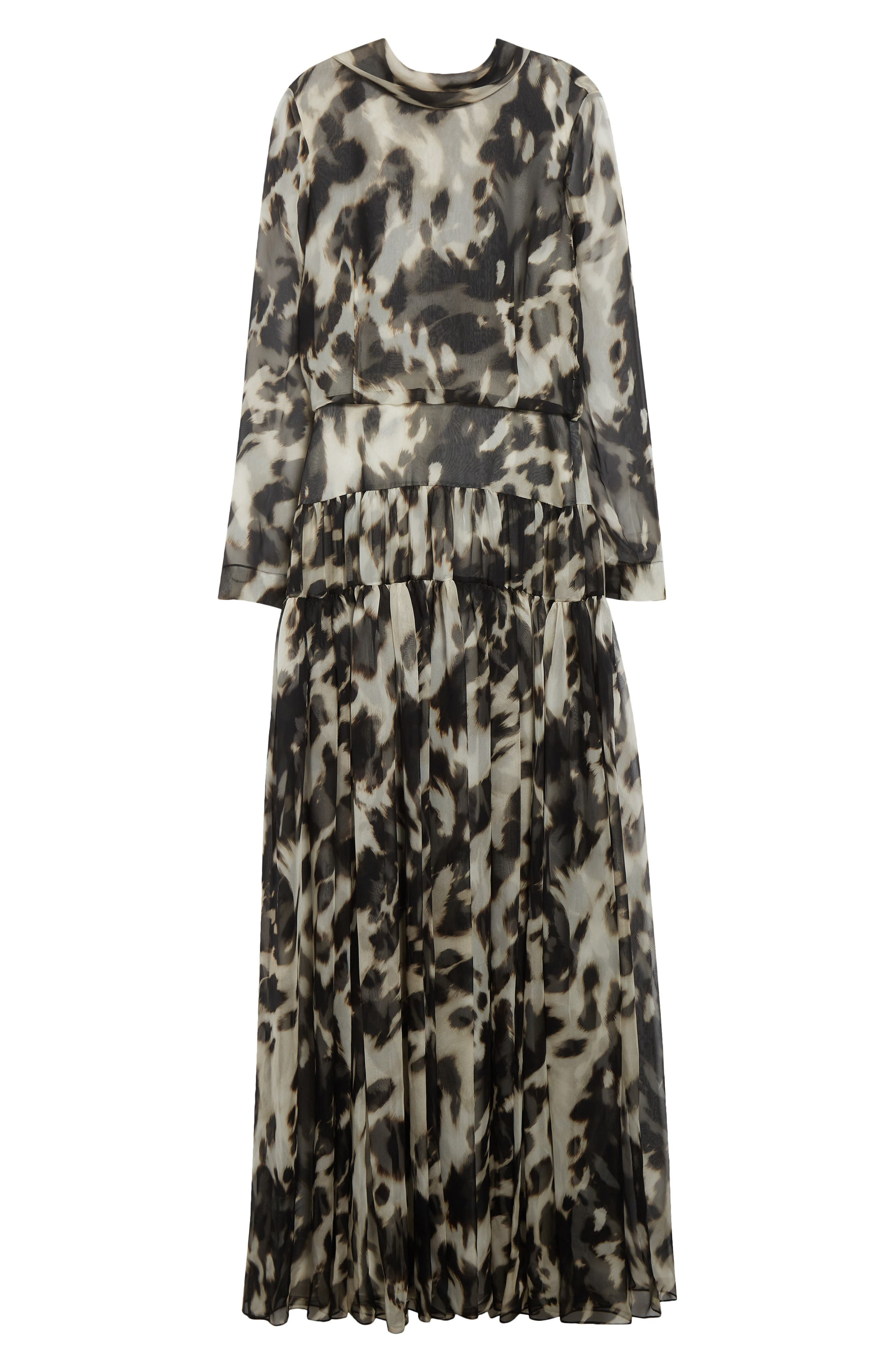 Oscar de la Renta Cow Print Long Sleeve Sheer Silk Dress in Ecru/Black at Nordstrom - 5