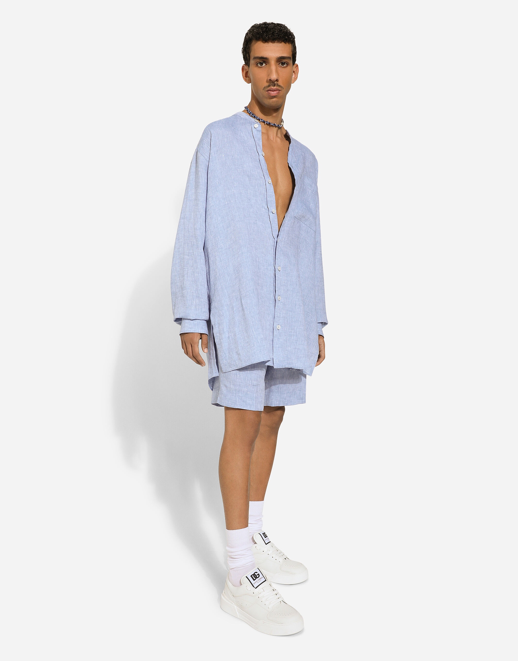 Oversize linen shirt with Mandarin collar - 5