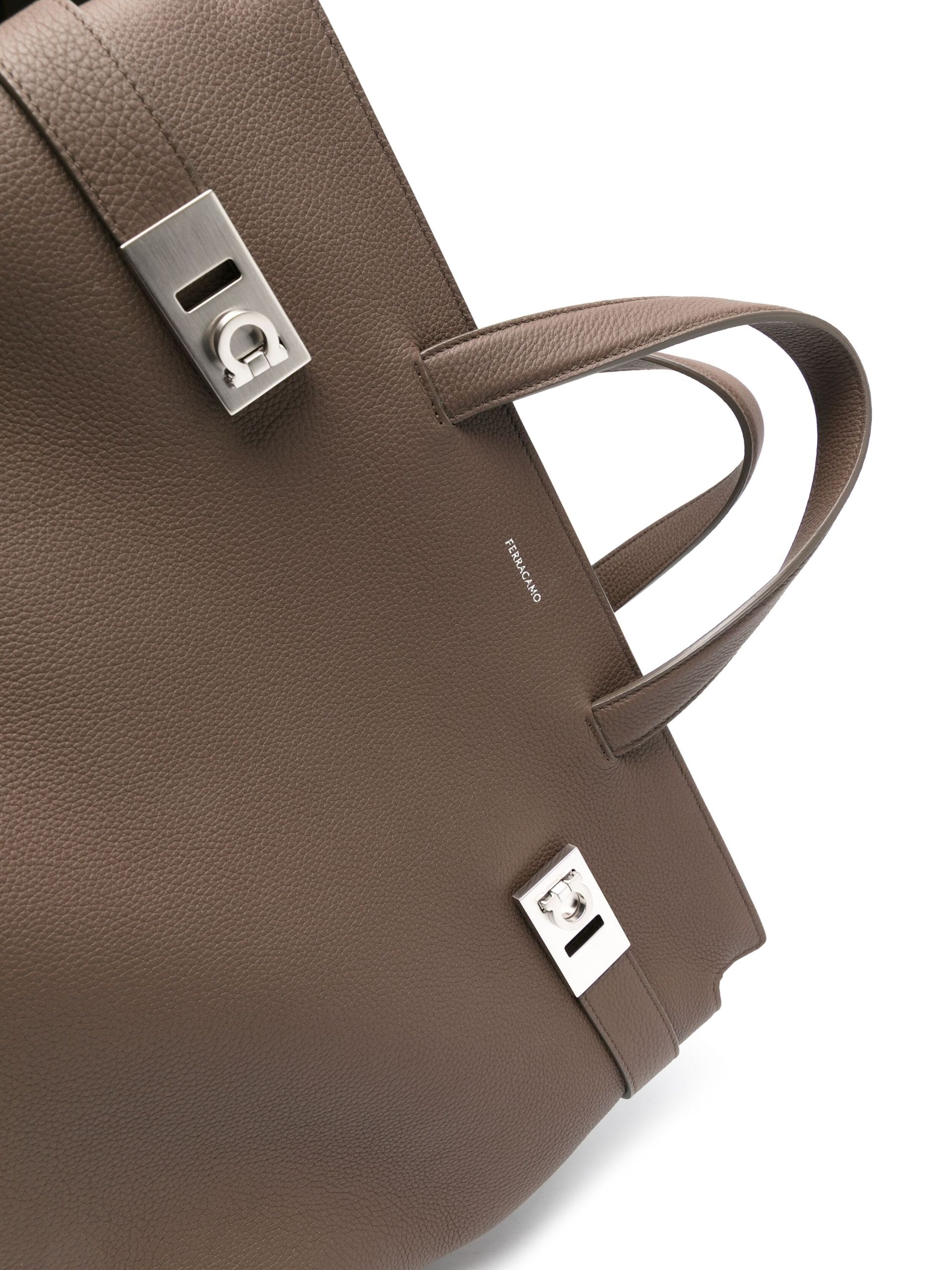 brown grained-leather tote bag - 4