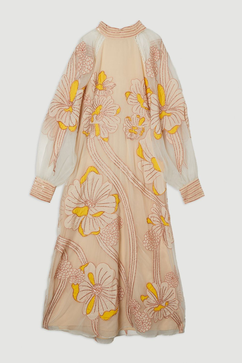 Applique Organdie Floral Graphic Woven Maxi Dress 4