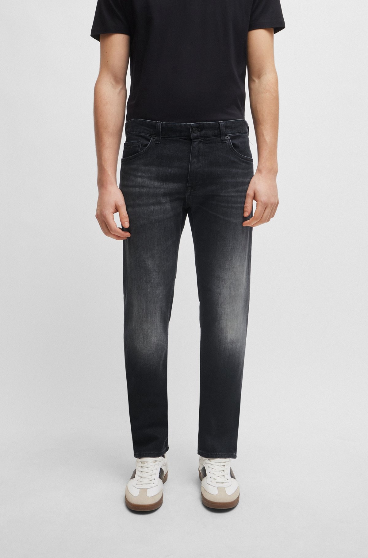 REGULAR-FIT JEANS IN BLACK ITALIAN CASHMERE-TOUCH DENIM - 2