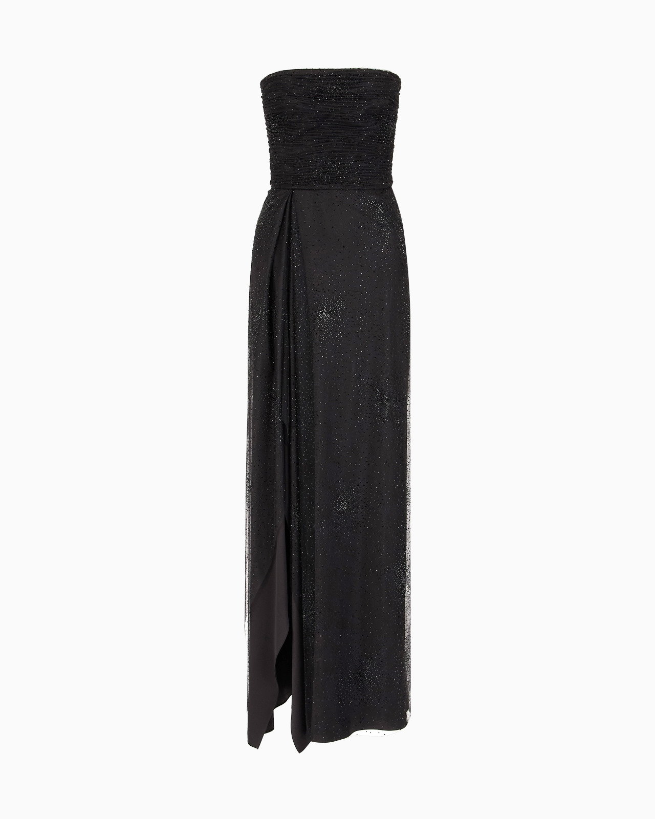 SILK BLEND LONG BUSTIER DRESS WITH RHINESTONE EMBROIDERY - 1