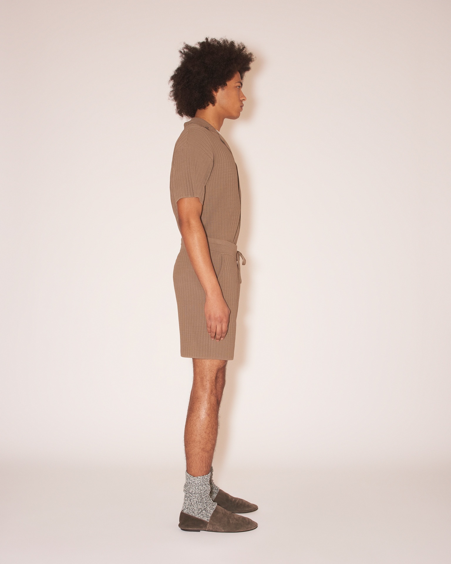 MAULIK - Viscose rib relaxed shorts - Fossil brown - 3