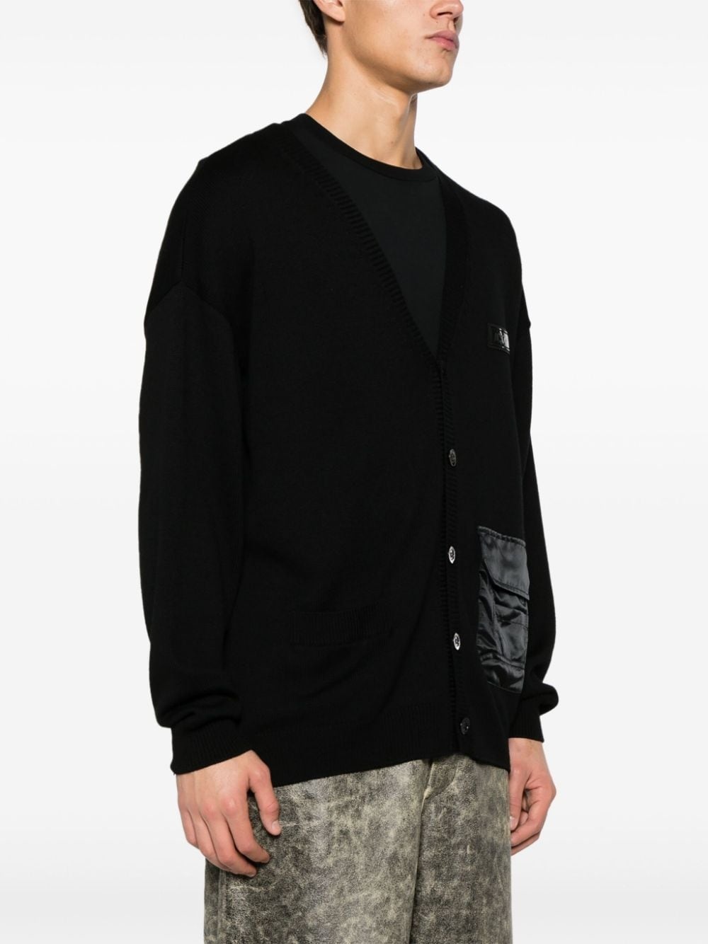 logo-embossed ribbed-knit cardigan - 3