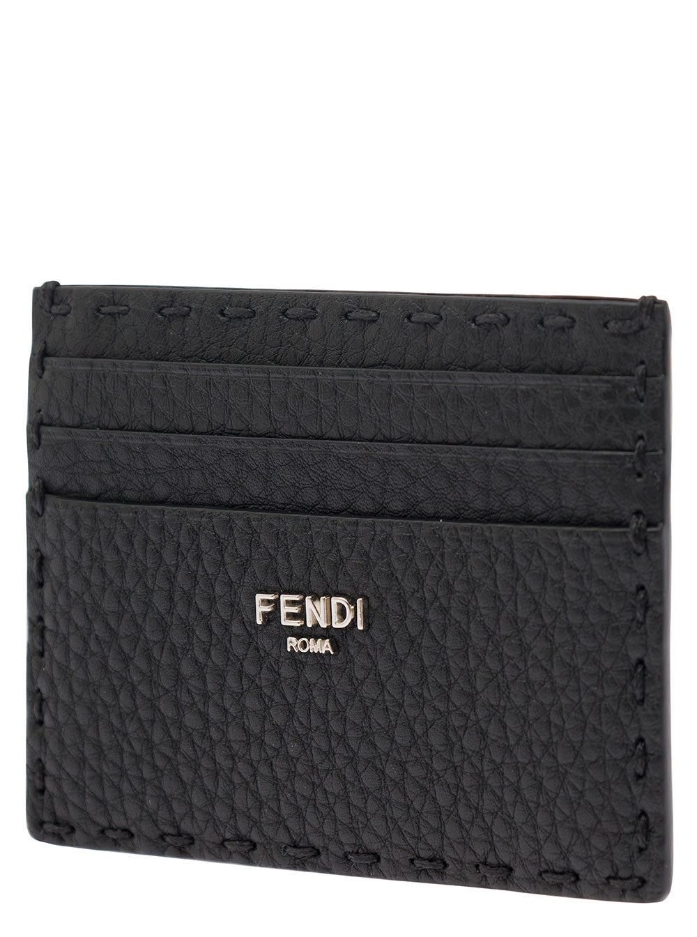 Fendi Men Black Card-Holder With Fendi Lettering In Leather Man - 2
