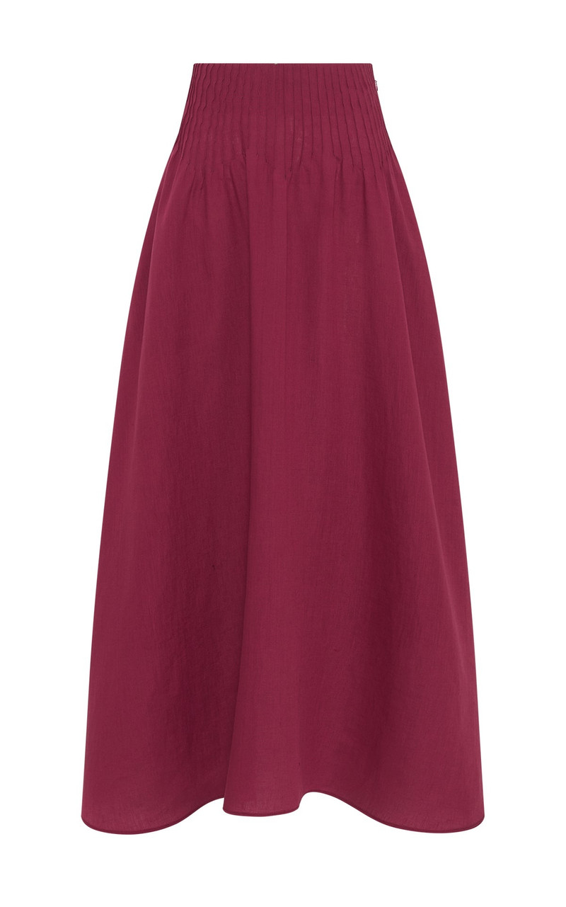 Penelope Midi Skirt in Raspberry Aloe Linen - 1