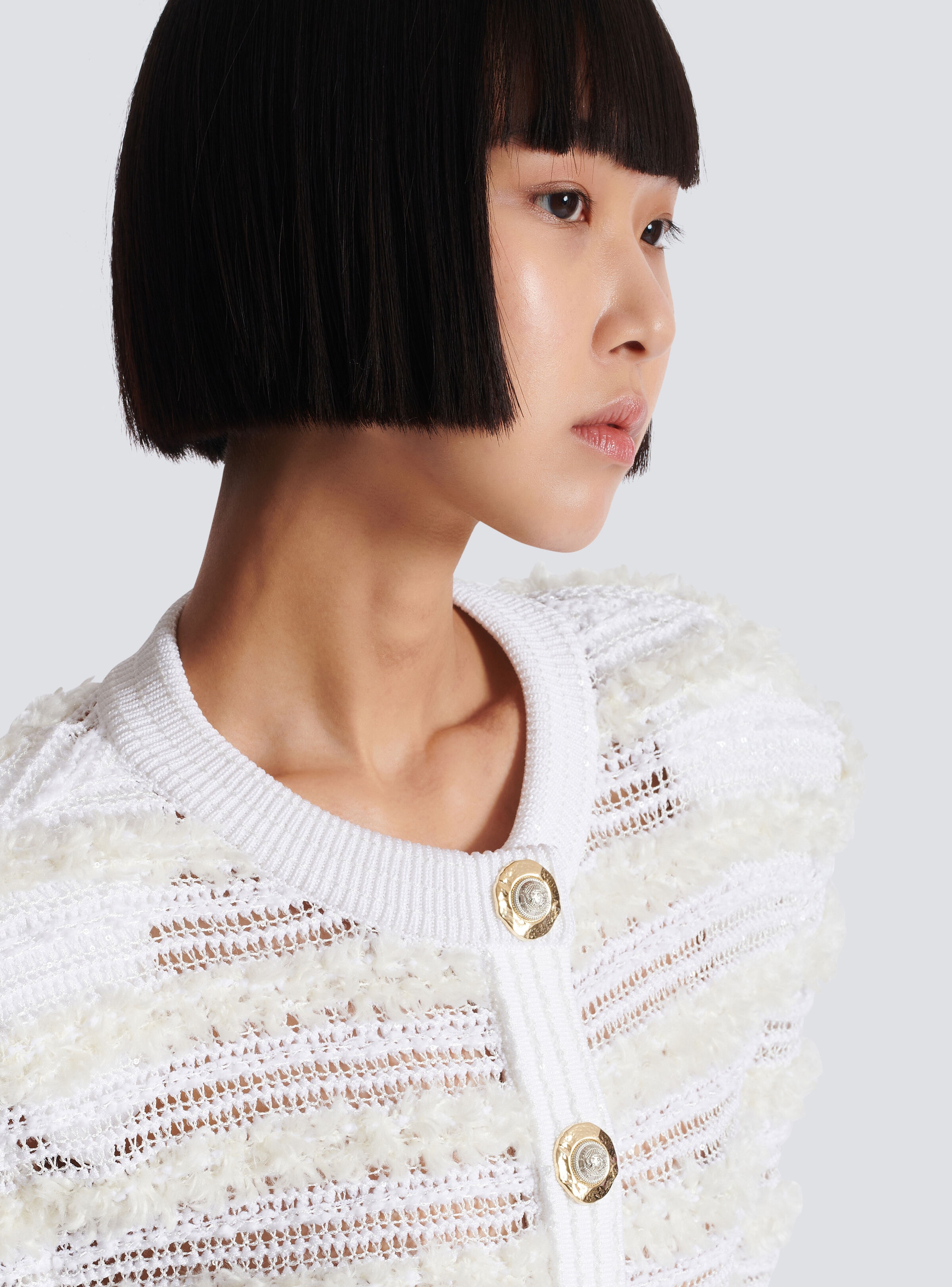 Long-sleeved tweed-effect knit cardigan - 7