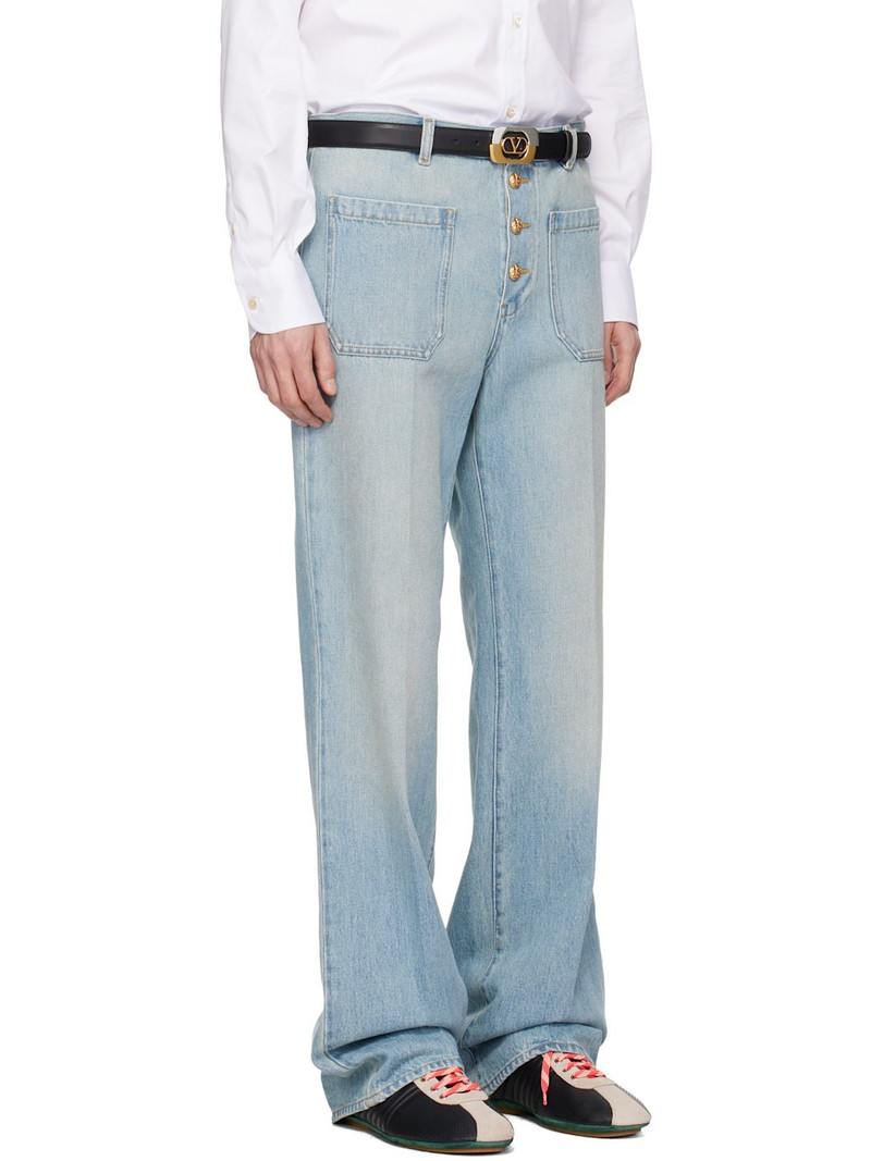 Blue Straight-Leg Creased Jeans 2