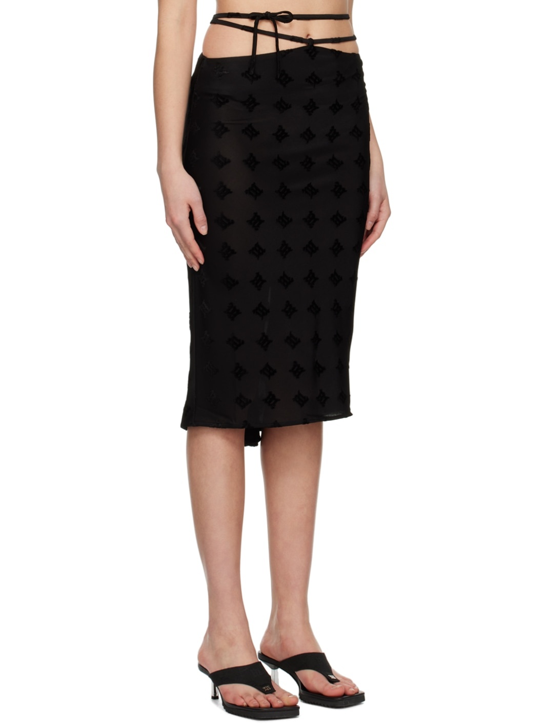 Black Monogram Straps Midi Skirt - 2