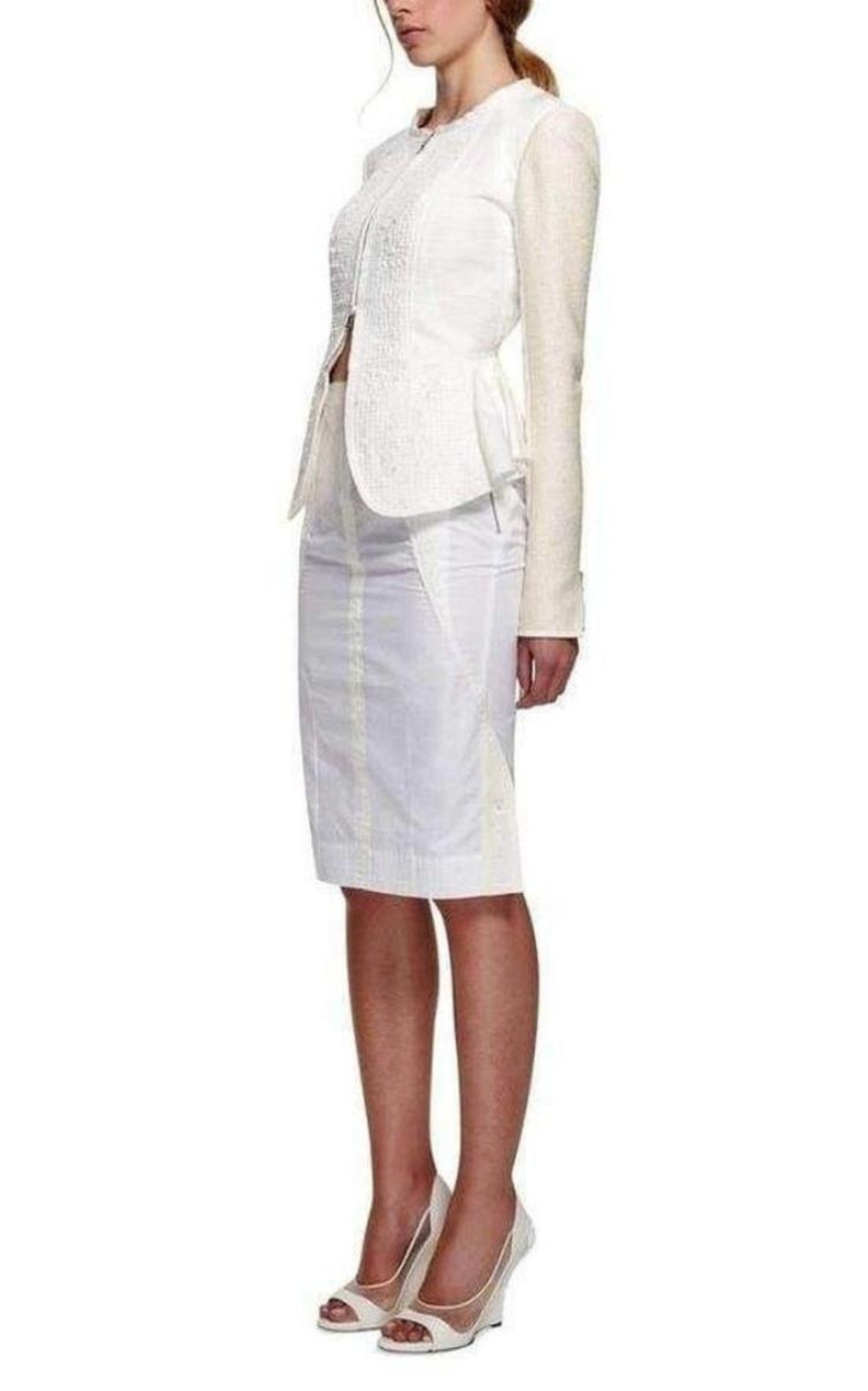 White Tailored Cotton Lace Back Jacket - 4