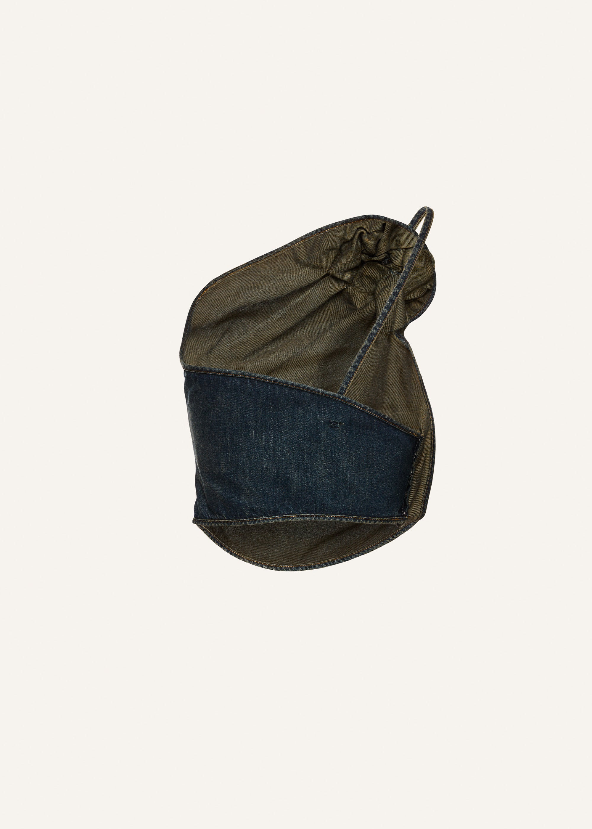 One-shoulder draped denim top in  dark vintage blue - 2