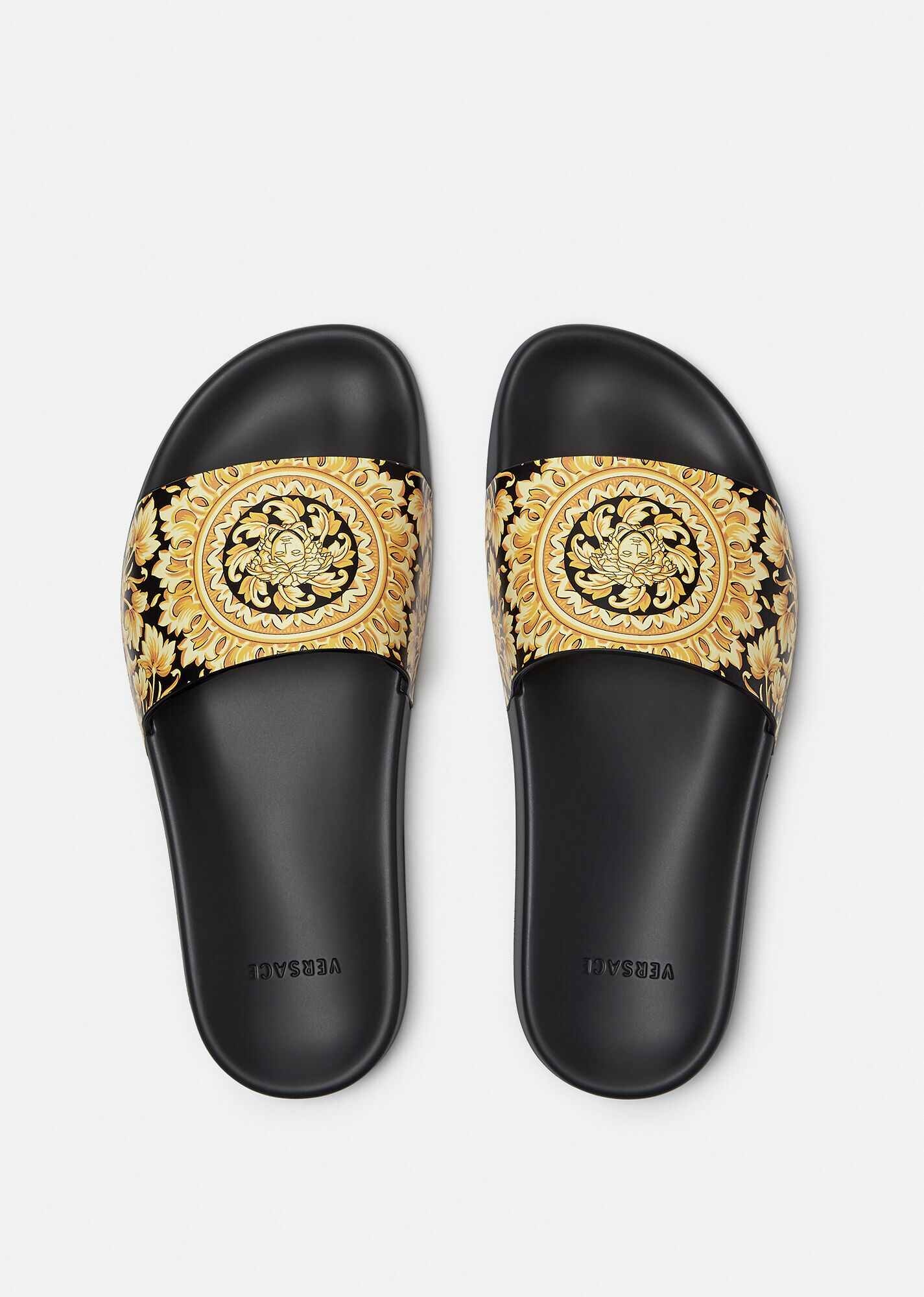 Barocco Print Leather Slides - 3