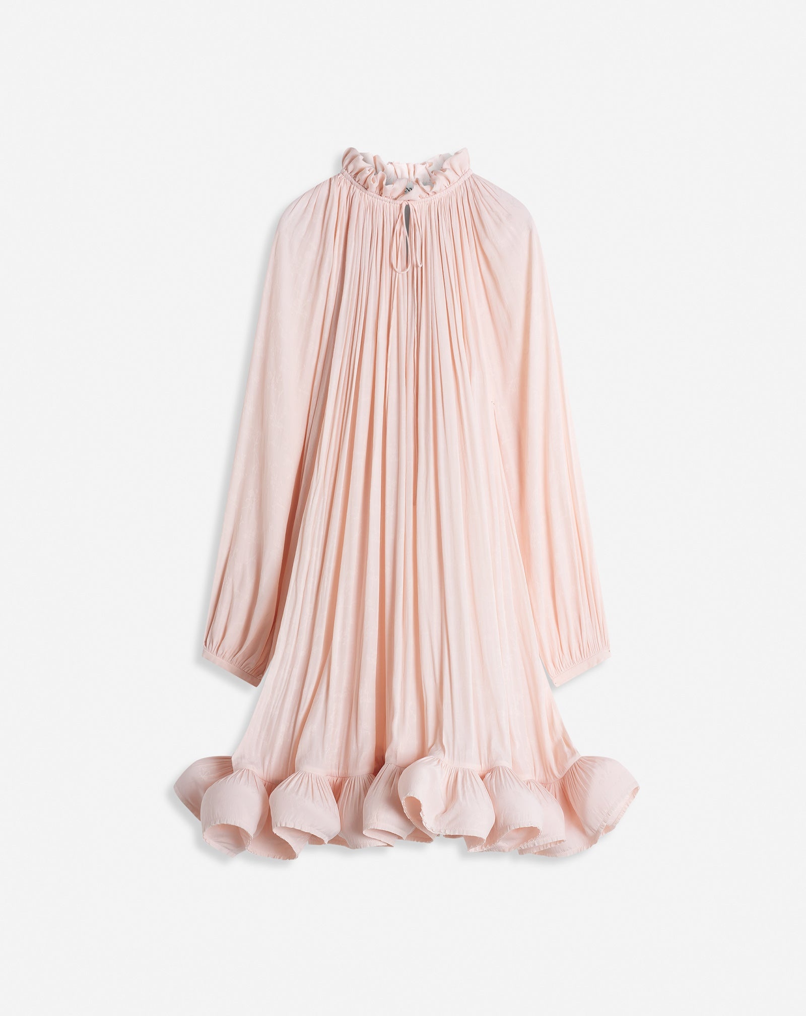 SHORT JACQUARD CHARMEUSE DRESS WITH LONG SLEEVES - 1