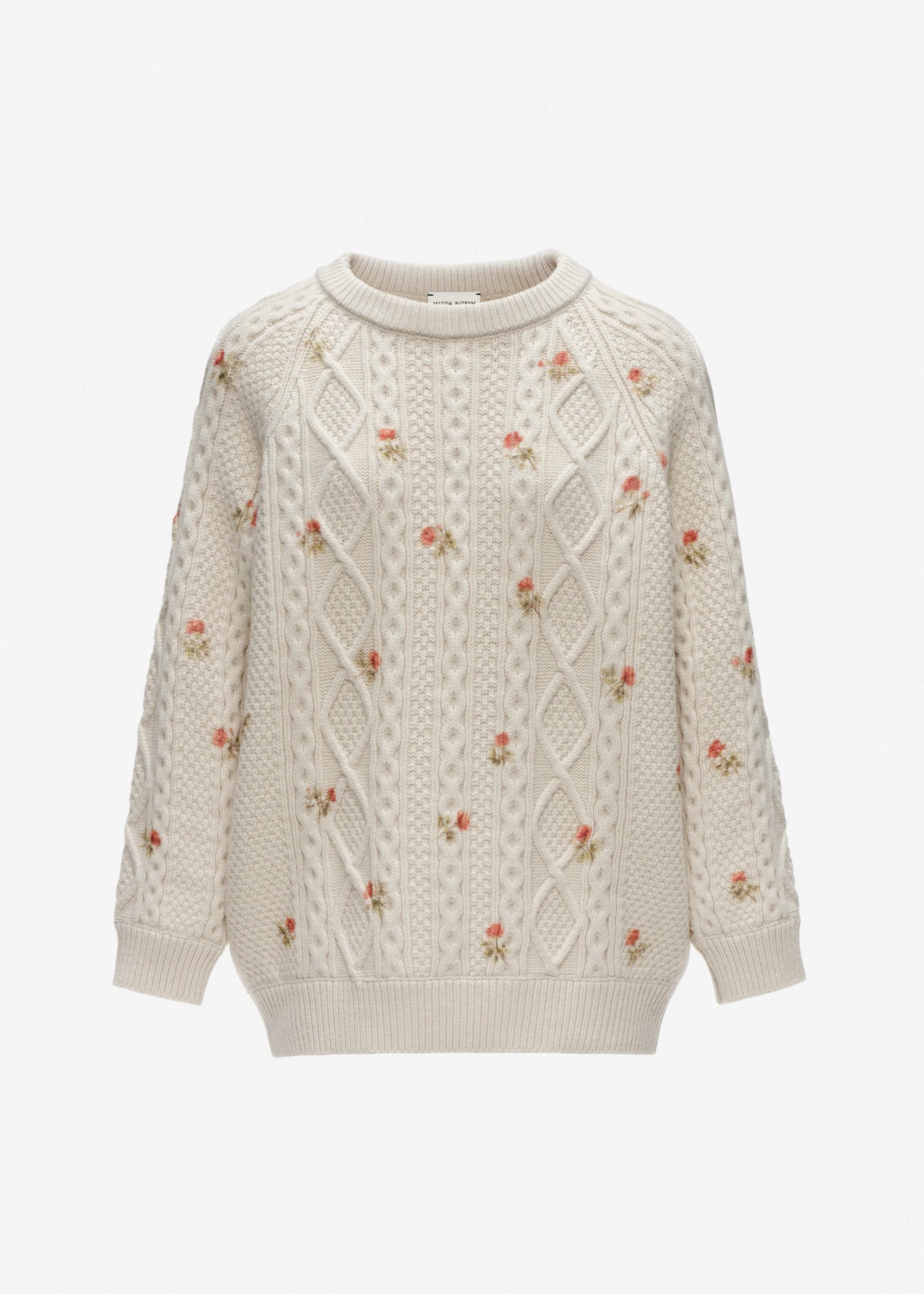 Floral cable knit sweater in cream - 1