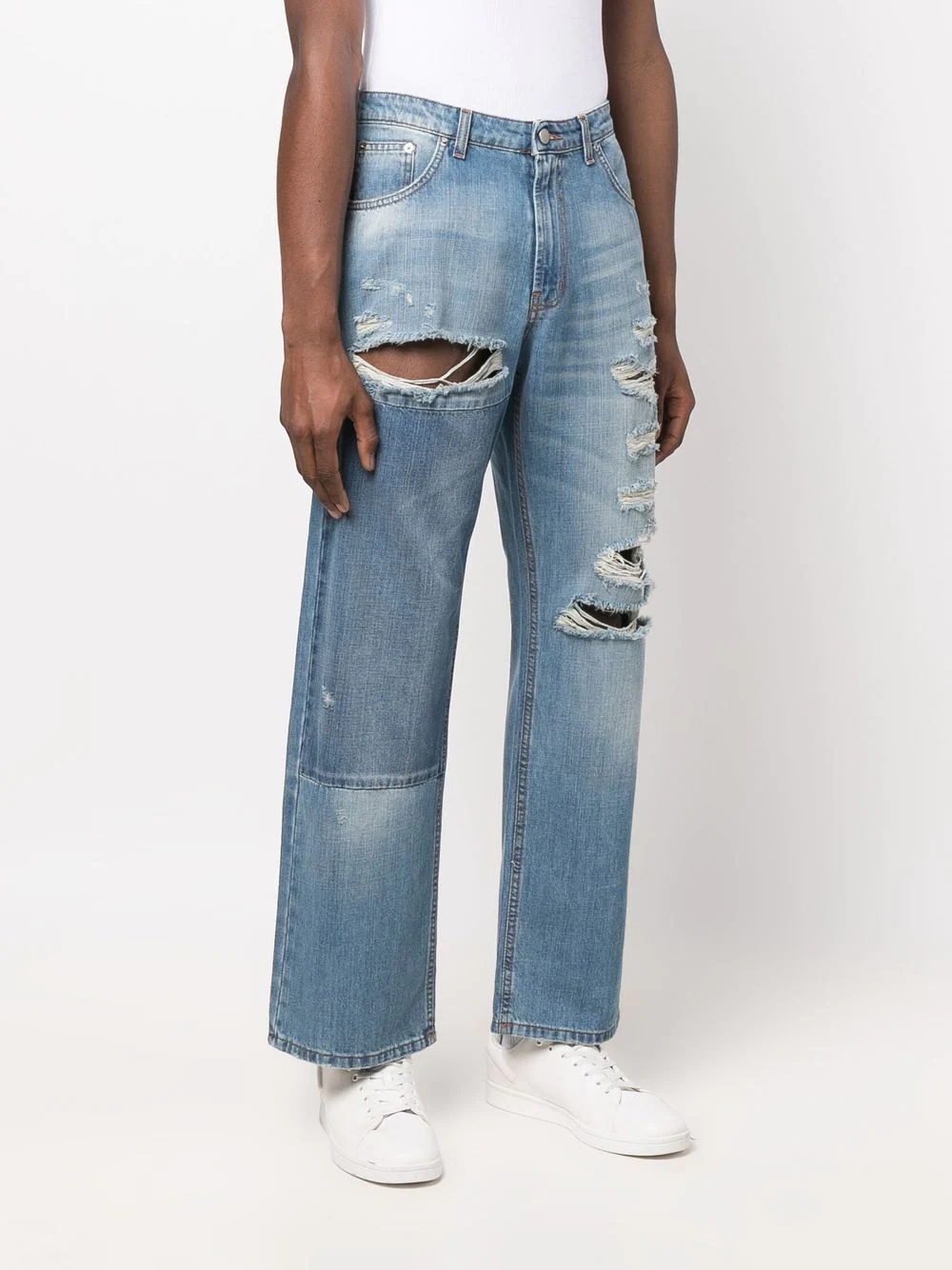 wide-leg distressed jeans - 3