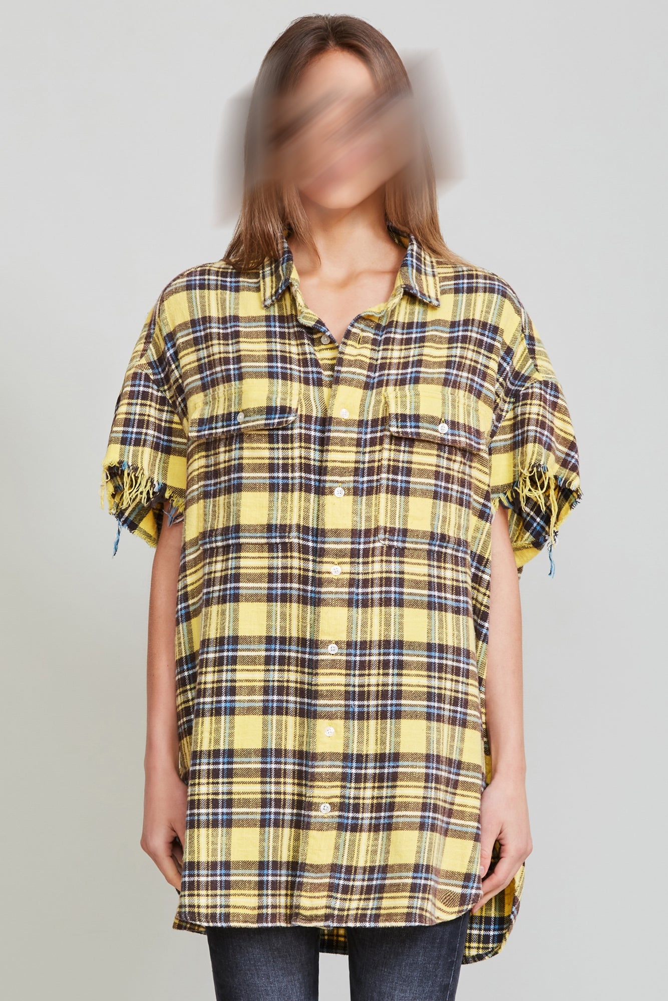 Oversized Cut-Off Shirt - Yellow Plaid | R13 Denim Official Site - 2