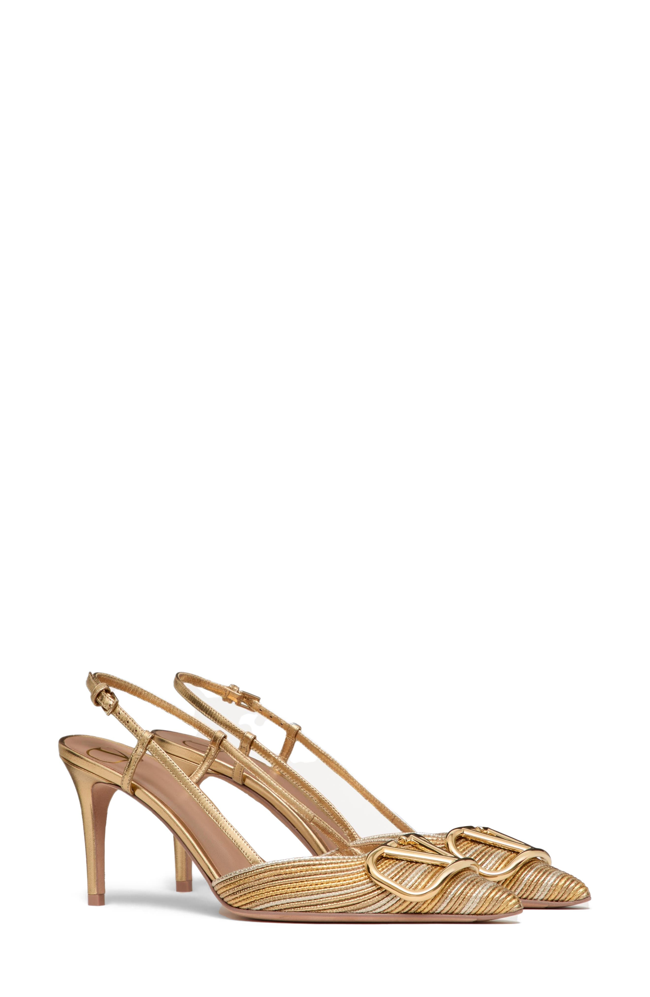 Valentino Garavani VLOGO Signature Metallic Slingback Pump in Gold at Nordstrom - 1