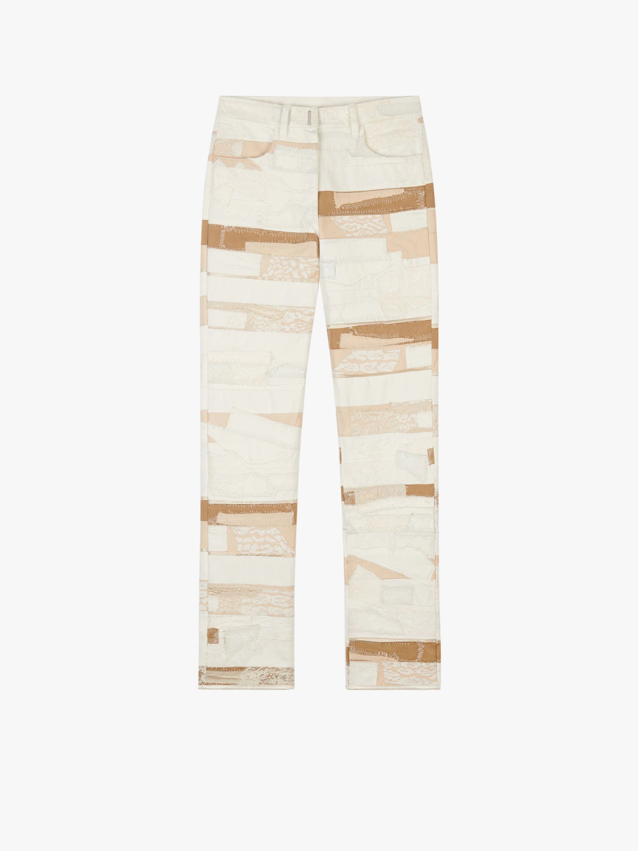 JEANS PATCHWORK DENIM EFFECT, LEATHER AND LACE - 1