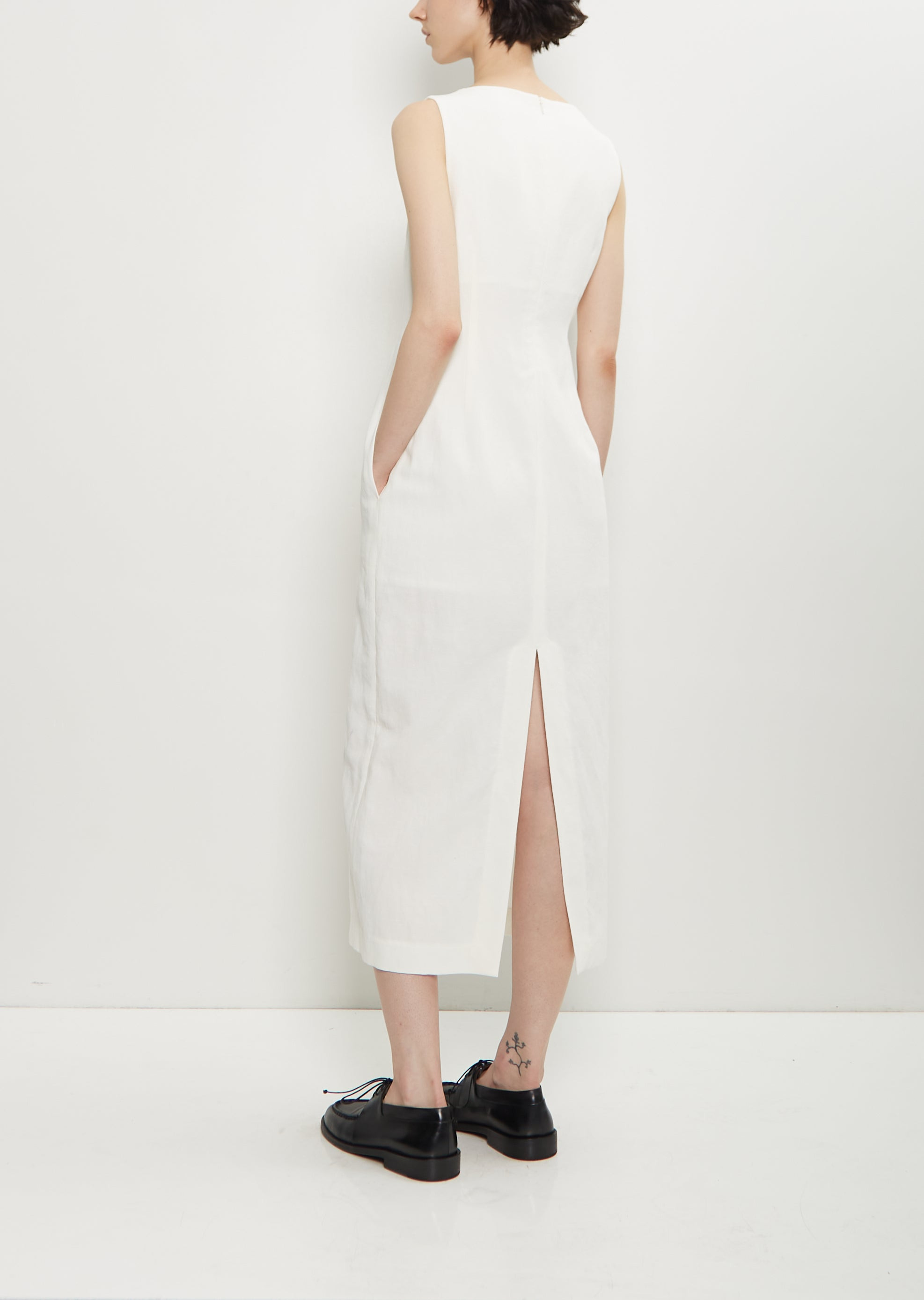 Cotton Linen Gabarine Dress — White - 3
