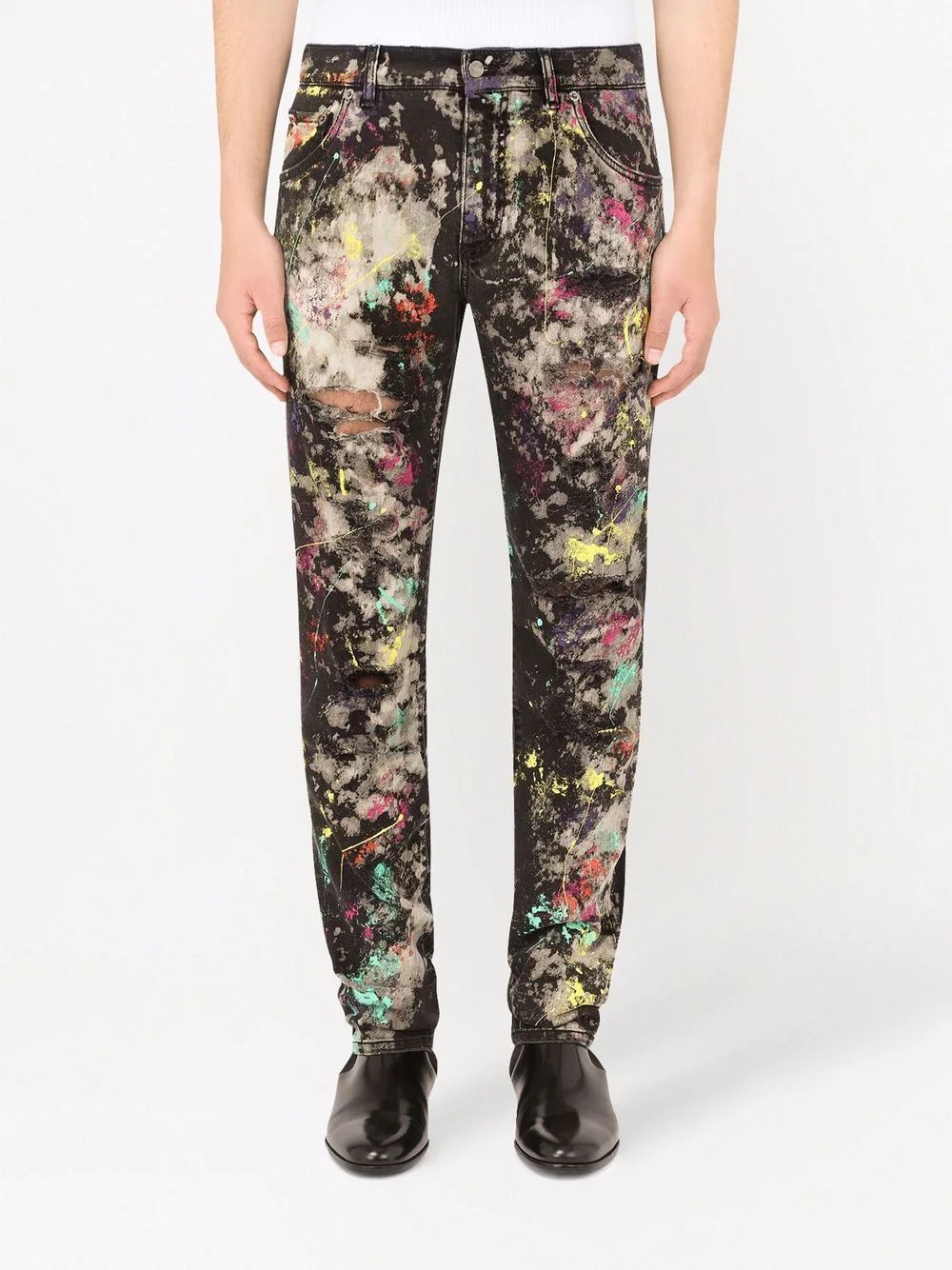 paint-print slim fit jeans - 3