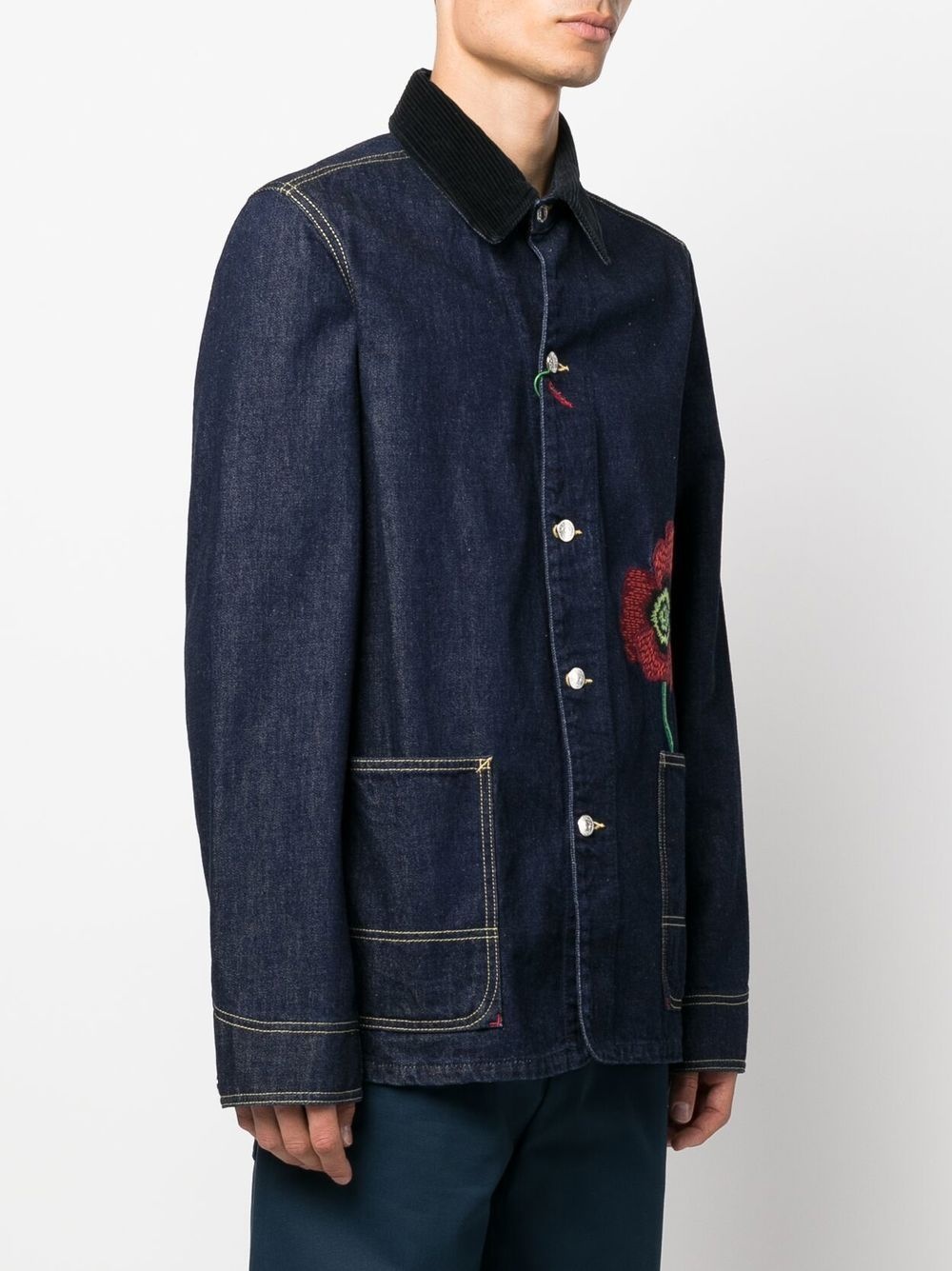 embroidered-flower detail denim jacket - 3