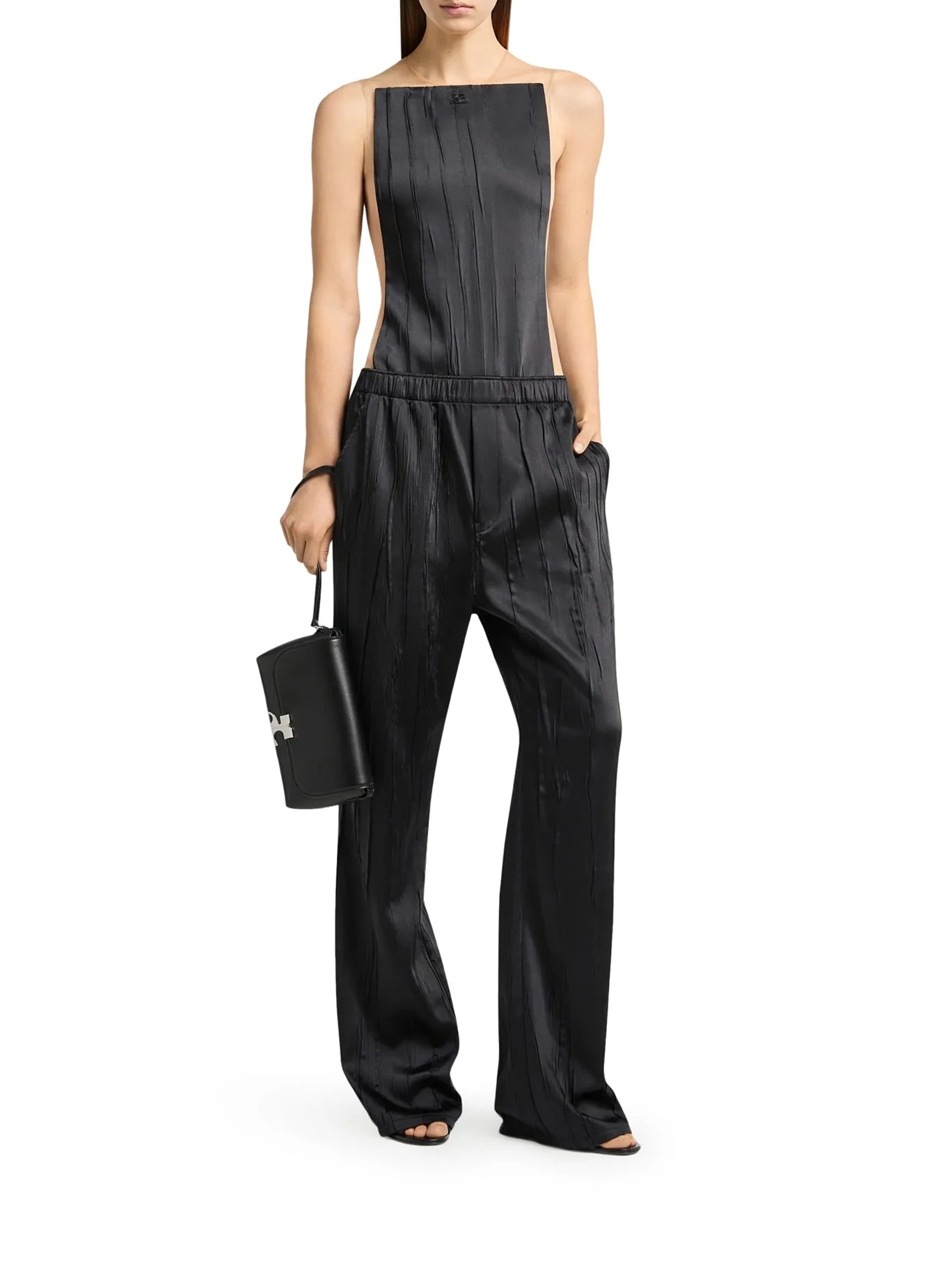 WIDE-LEG CRUSHED SATIN TROUSERS - 1