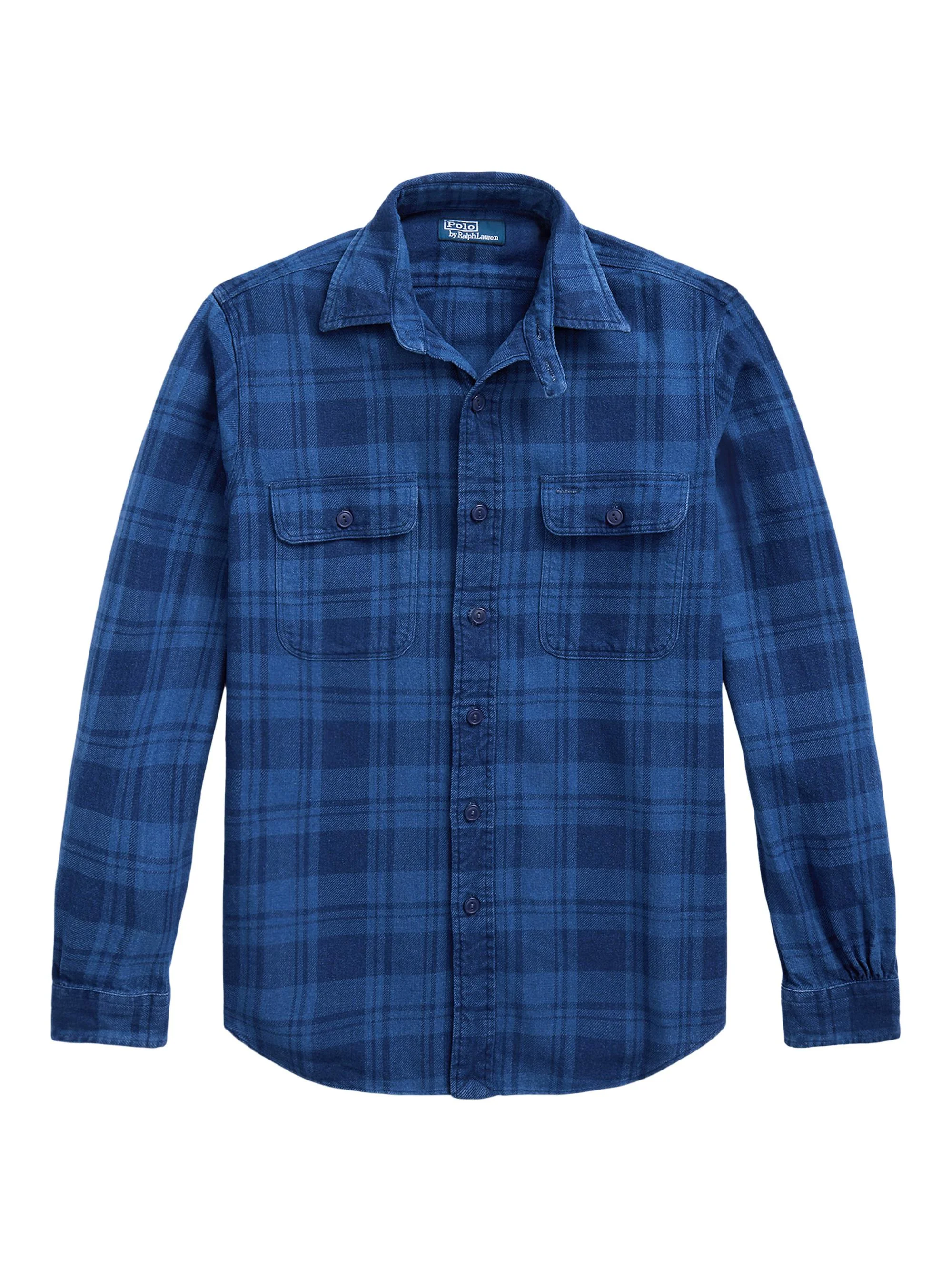 Men's Plaid Cotton Shirt - Indigo - 1