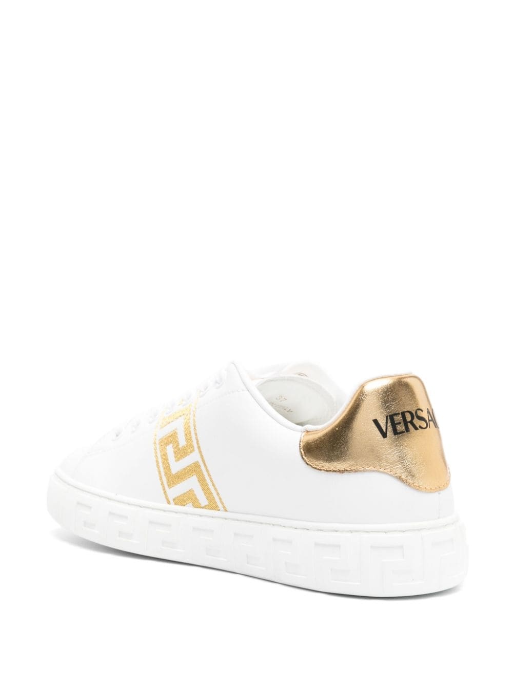 Greca-embroidered leather sneakers - 3